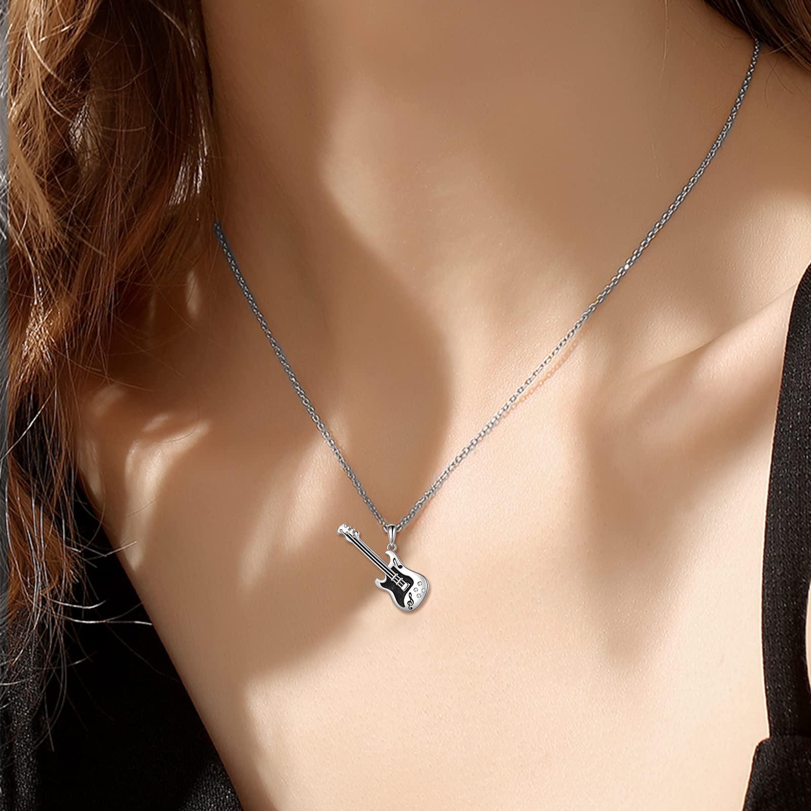 YFN Collar guitarra/urna plata de ley colgante música joyas regalo para hombre mujer