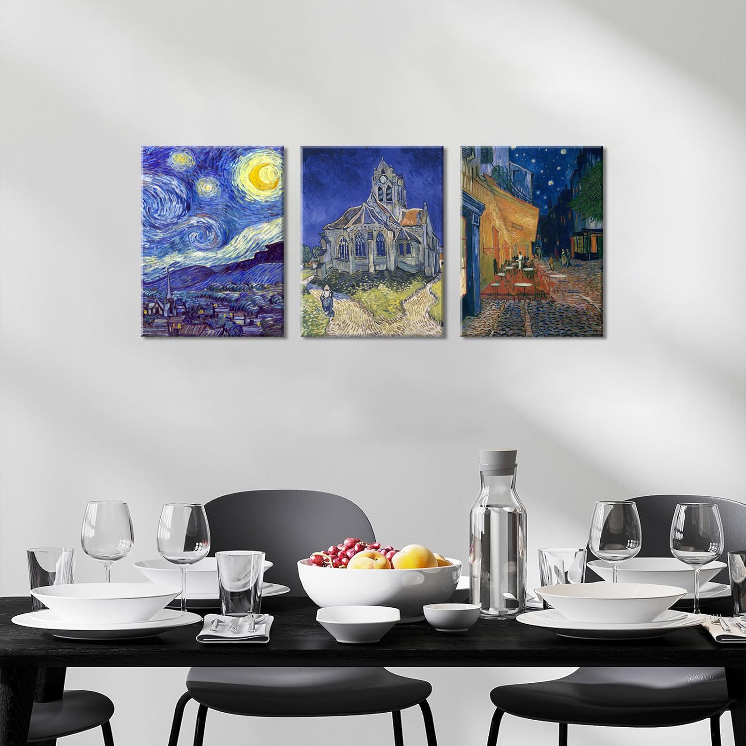 Piy Painting 6er Set Wandbilder Leinwand (30x40cm): Van Gogh Reproduktionen (Sternennacht) & Moderne Rosa Kirschblüten – 6-teilige Kunstdrucke Set für Wohnzimmer Schlafzimmer Flur, Geschenk-Set