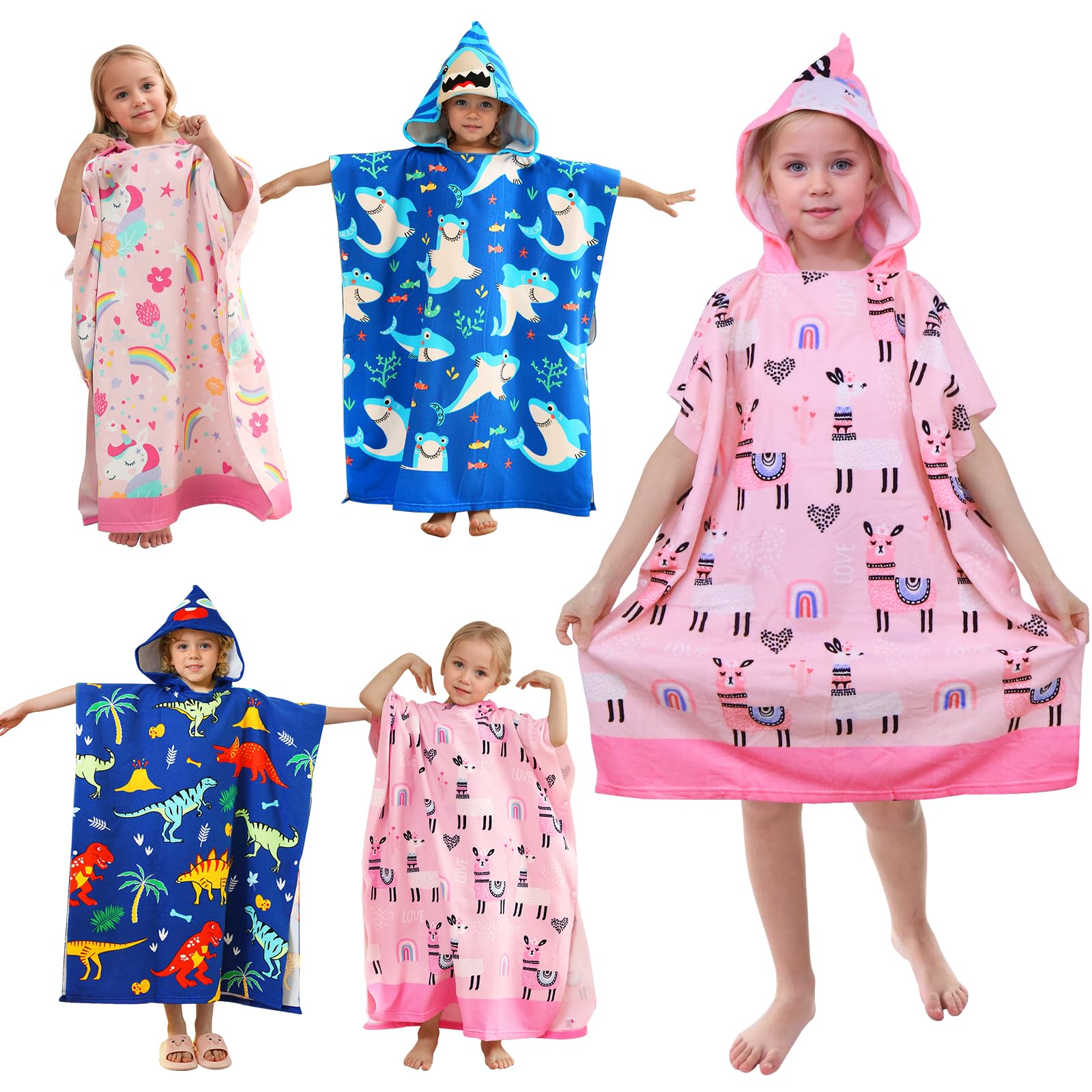 Asciugamano Con Cappuccio In Microfibra Per Bambini – 60x120 Cm, Stampa Cartoni Animati, Telo Spiaggia/Piscina Con Bottone - 4