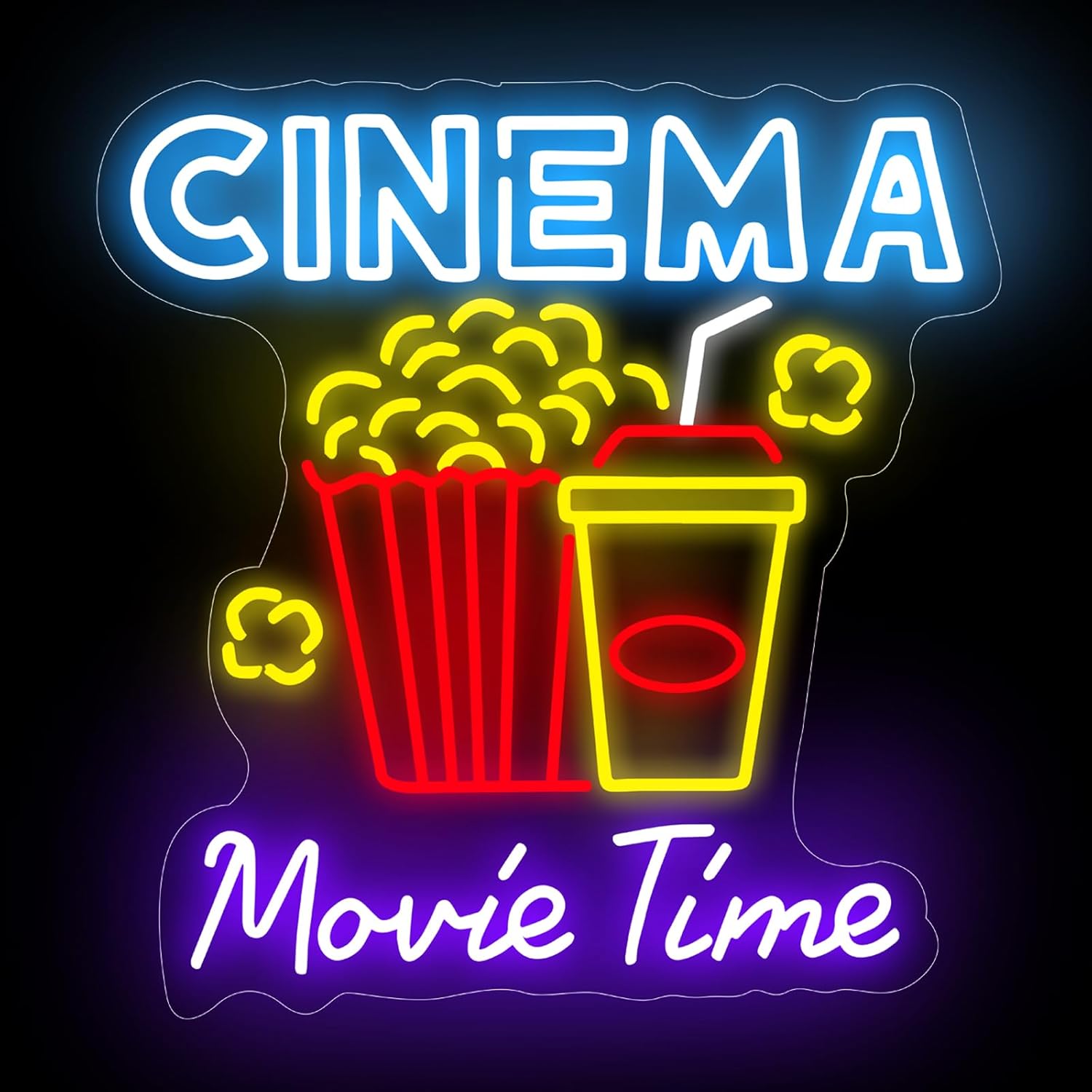 Cinema Movie Time Neon Sign, Movie Theater Led Light, popcorn neon decor, Home Theater Popcorn Led Sign, Home Room Decor Lighting, Snack Bar Decoration Gift, Man Cave Party Birthday