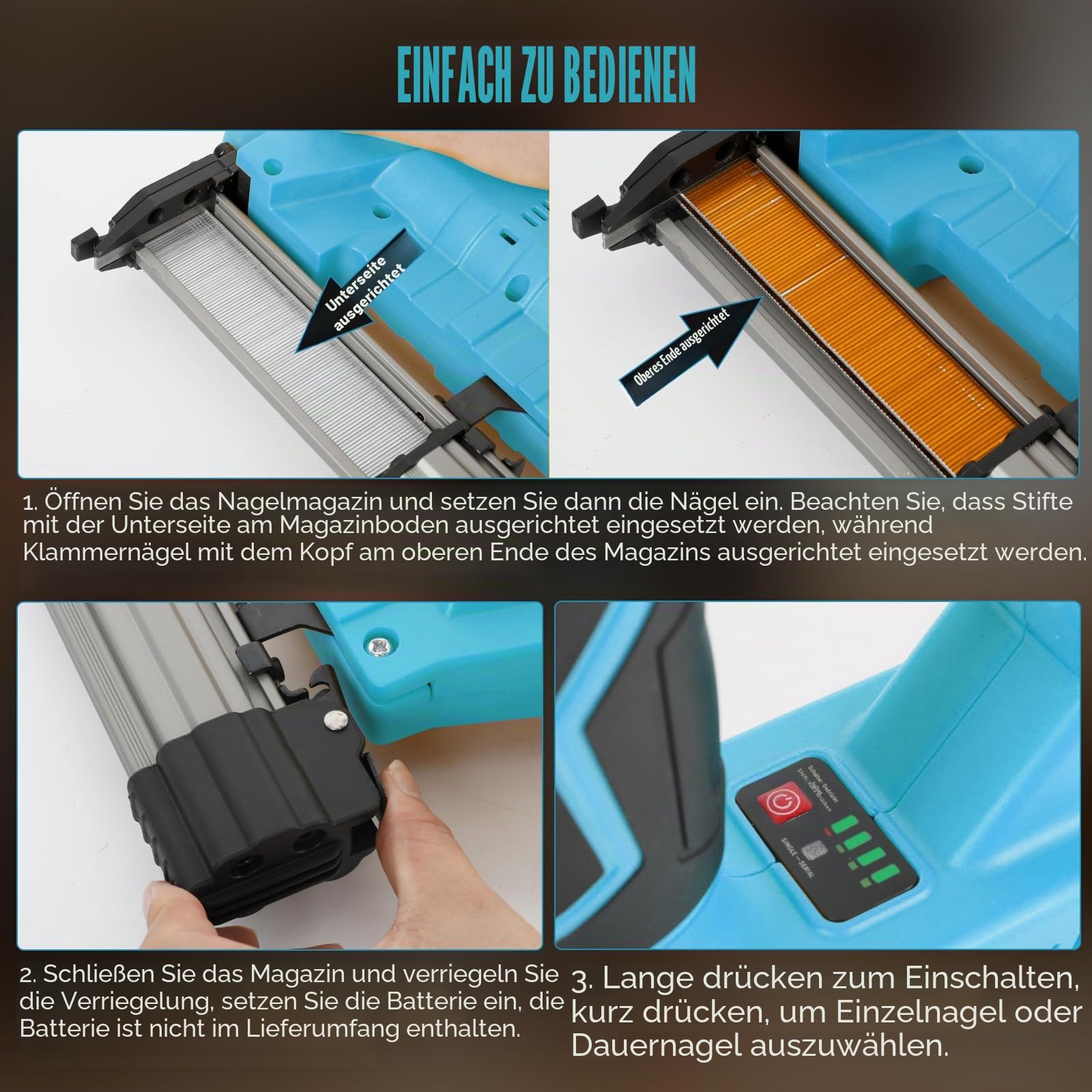 Brad Kabellose Nagelpistole, kompatibel mit Makita 18 V Akku, verbesserte 2-in-1 elektrische Nagelpistole/Tackerpistole für Holzbearbeitung, mit 1000 Nägeln und 1000 Klammern