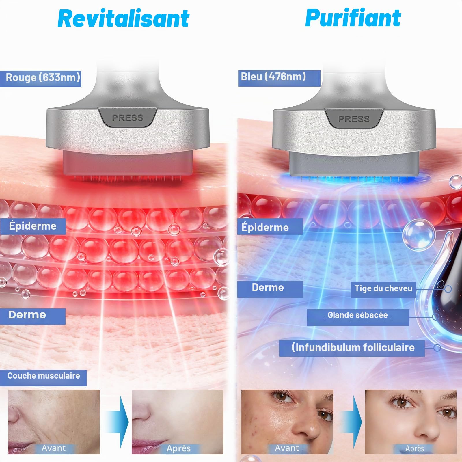 Dr.pen Bio 6 Derma Stamp Électrique, 4-en-1 DermaStamp aver microneedling, EMS, thérapie par lumière rouge et bleue, massage vibrant, Pour Réduire les rides du visage favoriser la pousse des cheveux