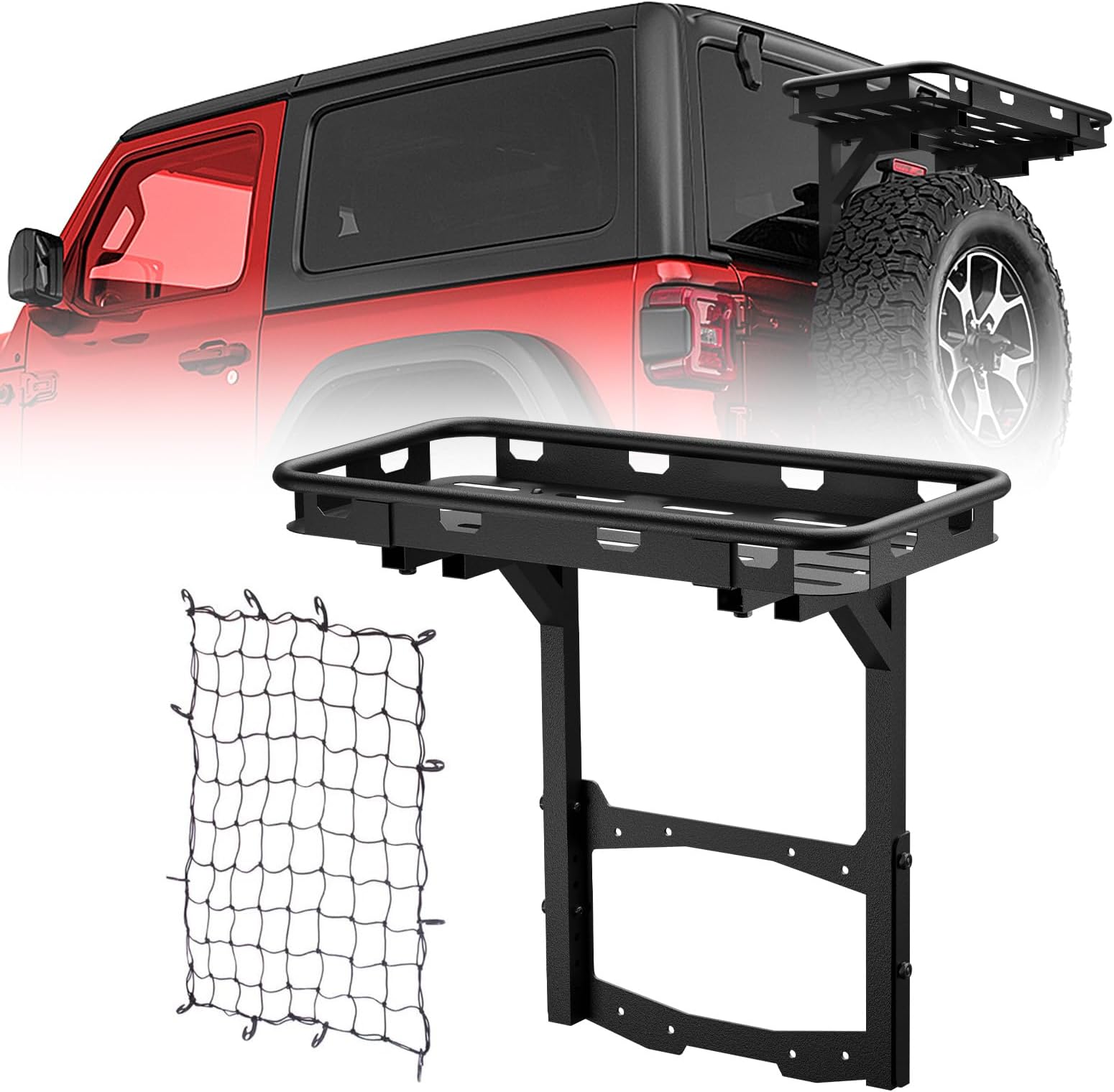 YZONA for Rear Cargo Basket on OE Tailgate, Spare Tire Cargo Rack, Luggage Storage Carrier (Bolt-On)