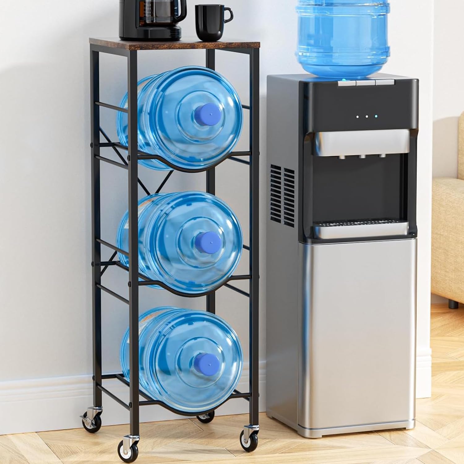 5 Gallon Water Jug Holder -5 Gallon Water Jug Stand with Storage Shelves for Kitchen, Living Room, Office (3 Tier)