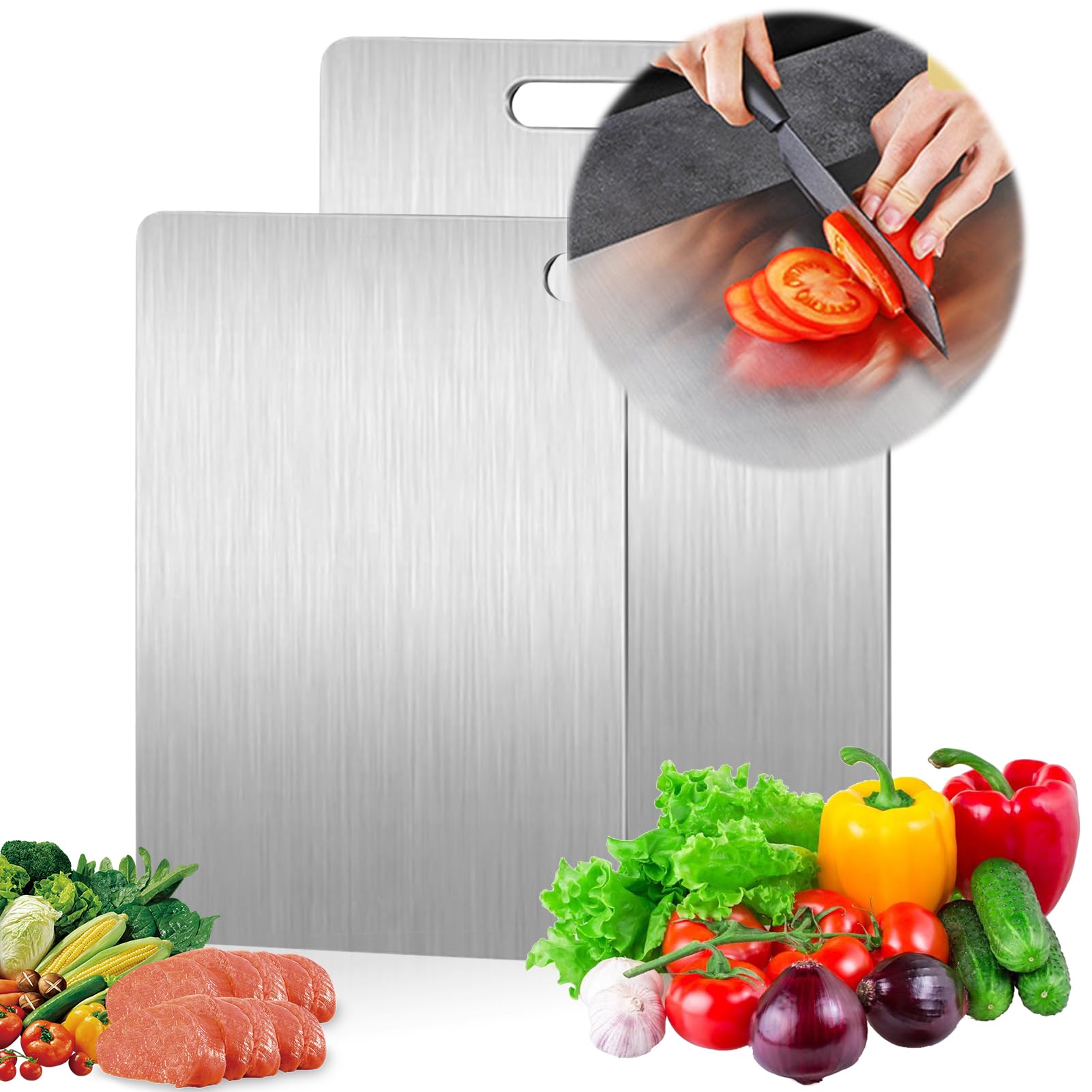 Schneidebrett Edelstahl 2-tlg - Titan-Beschichtung BPA-frei 34cm & 25cm