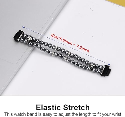 Miniatura 4 de Compatible con Fitbit Inspire HRInspire 2 & Inspire Bandas para mujeres y niñas, pulsera elástica hecha a mano con perlas de moda para Inspire