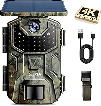 iZEEKER Solar Wildlife Camera 4K 30fps 48MP, Trail Camera with 2600mAh Battery, No WiFi, Night Vision Motion Activated, 0.1s Trigger Time, 2.0" built-in Screen, IP66 Waterproof for Wildlife Watching