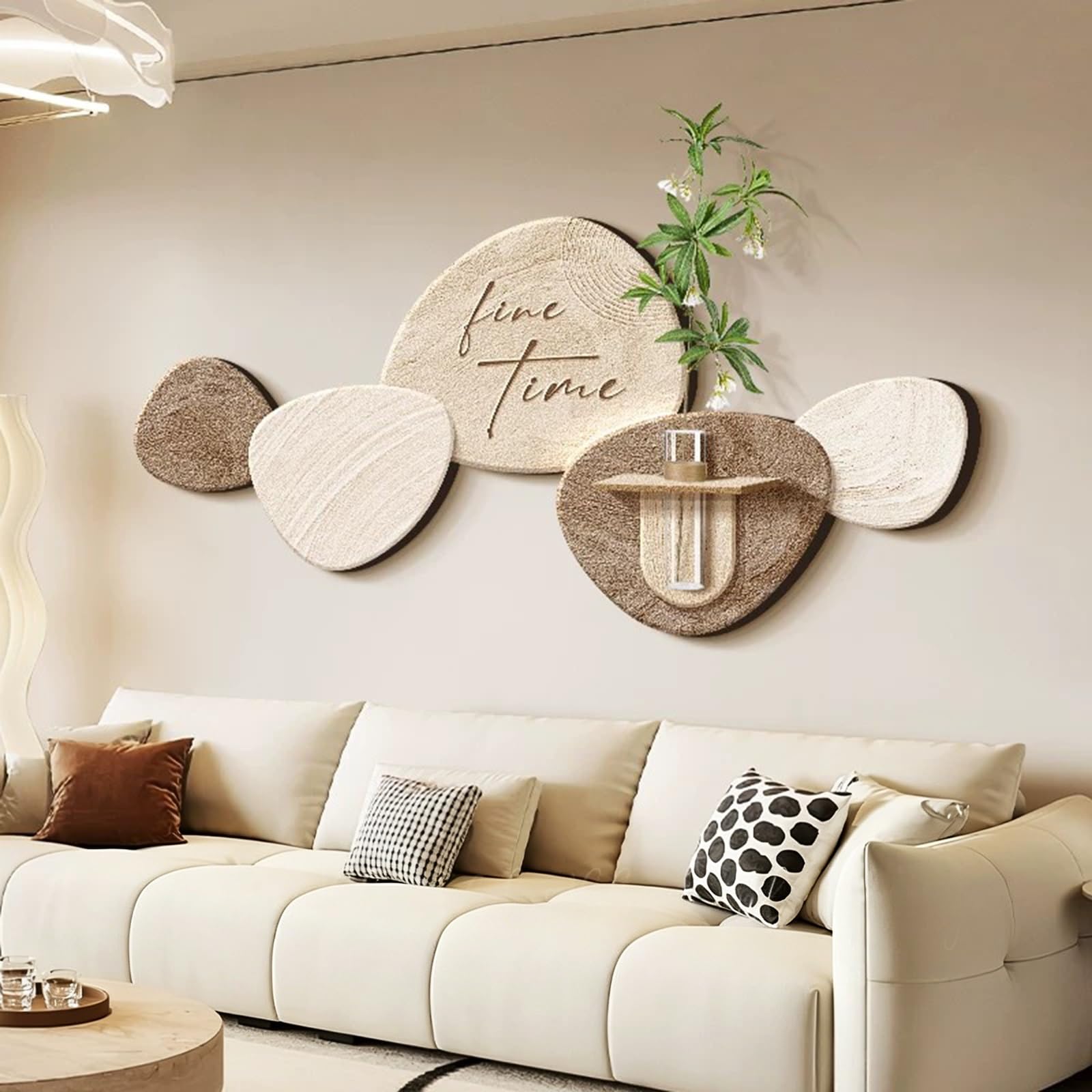 SYXHJTFZ Modern 3D Sandstone Textured Wall Art Borderless Wall Hanging Decor, with Artificial Plant Vase Home Entryway Hallway Wall Decor(A,100 * 46cm/39.4 * 18.1in)