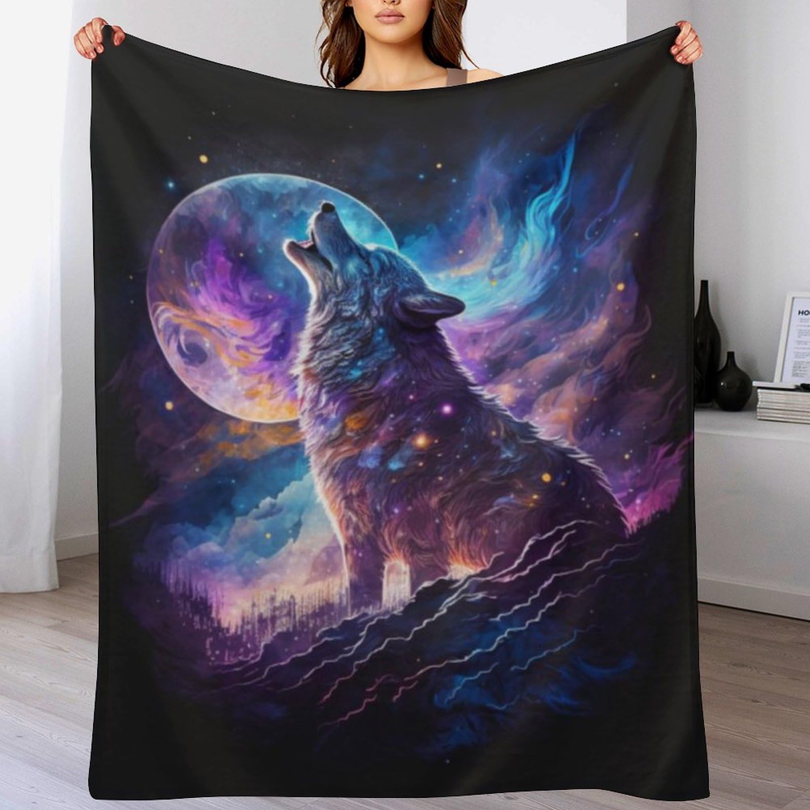 Couverture lit polaire loup couche douce et thermoregulatrice en flannel
