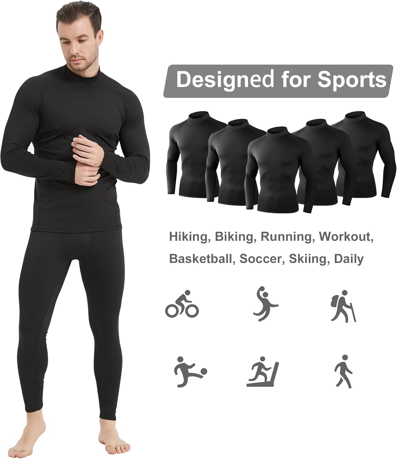 Dalavch 5 Pack Thermal Compression Shirts for Men Mock Turtleneck Long Sleeve Running Undershirt Base Layer Tops for Winter - Image 5