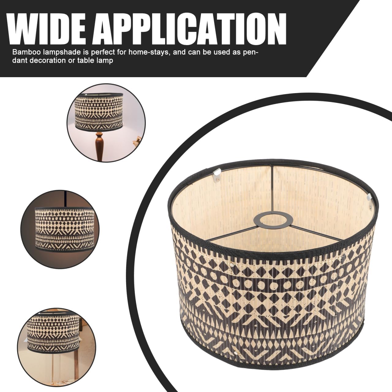 DOITOOL Decorative Bamboo Lamp Shade 11.81X11.81X7.87In Printed Drum Lampshade for Restaurant Pendant and Table Lamps Vintage Style
