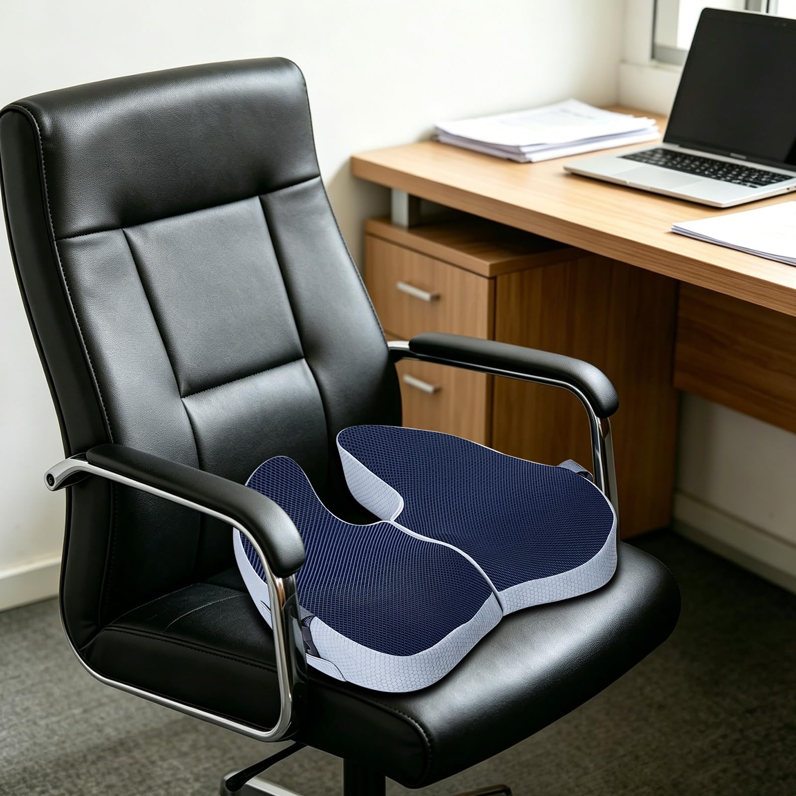 Cuscino per seduta in memory foam, pieghevole, ergonomico, blu