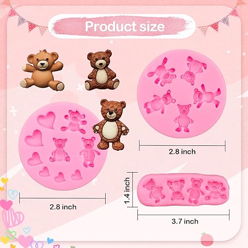 Miniatura 3 de MEMOVAN Molde de silicona para fondant, 3 unidades, osos de chocolate, para oso de peluche, decoración de pasteles, decoración de cupcakes, resina