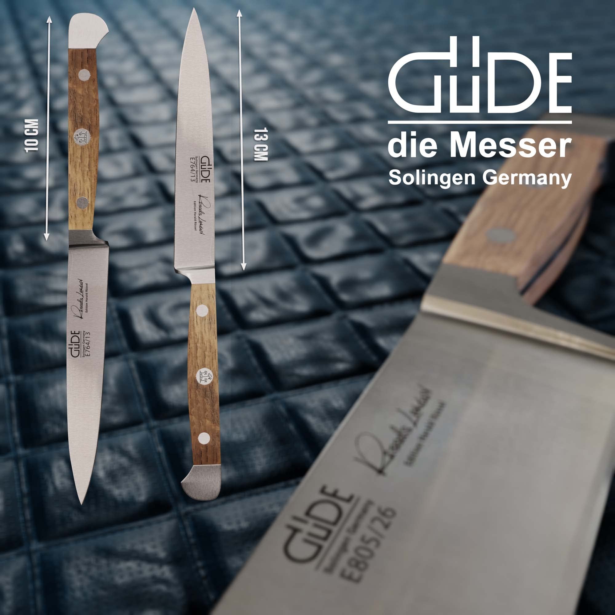 GÜDE Solingen - Nóż do szpikowania, kuty, 13 cm, drewno dębowe, ALPHA-FASSEICHE - podwójny trzpień, Ręcznie robiony w Niemczech