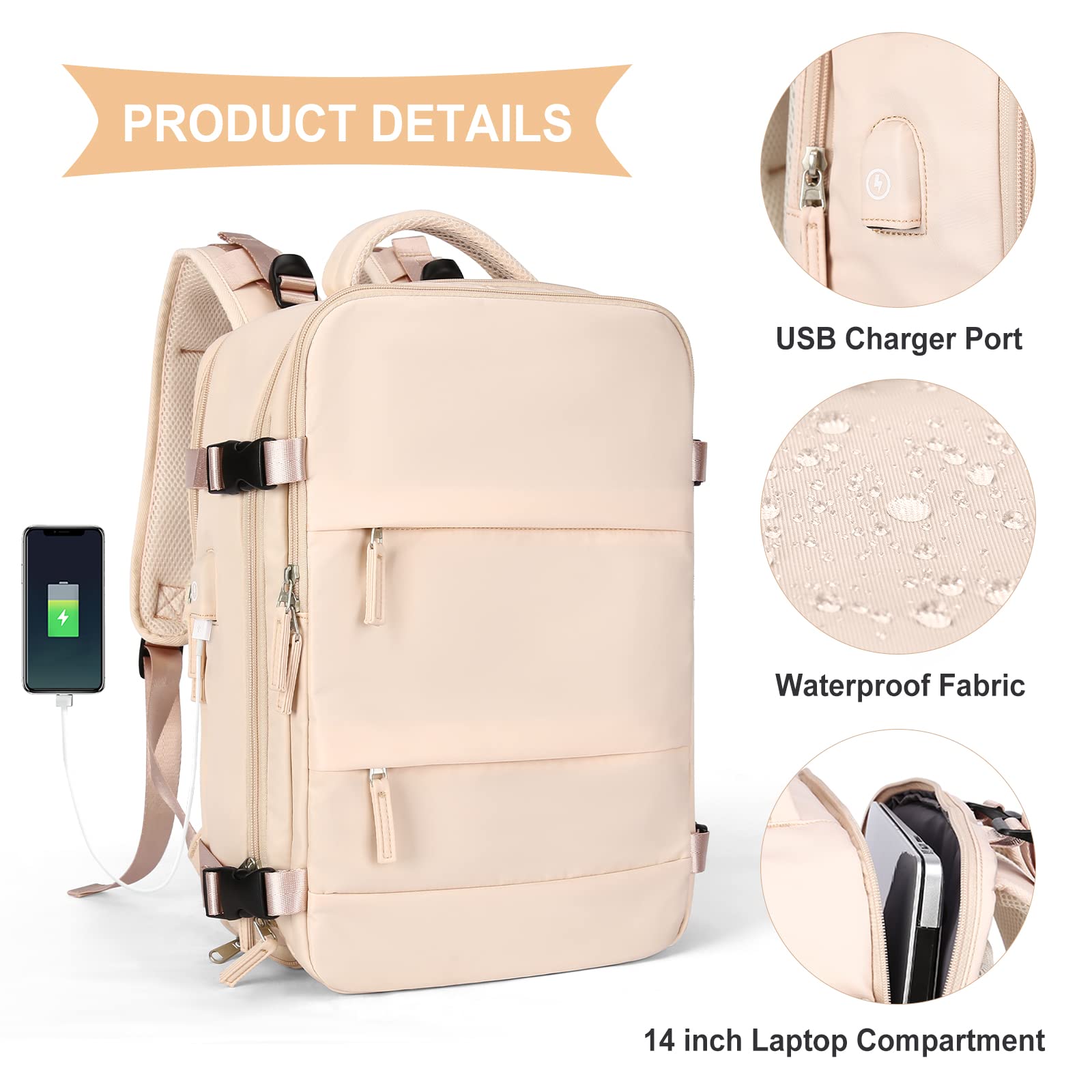 BJLFS Borse da Cabina per Ryanair 40x20x25 Bagaglio a Mano Zaino Borsa Zaino da Viaggio, Zaino da trekking,Zaino Easyjet 45x36x20,Zaino Casual per laptop da 14 pollici per scuola