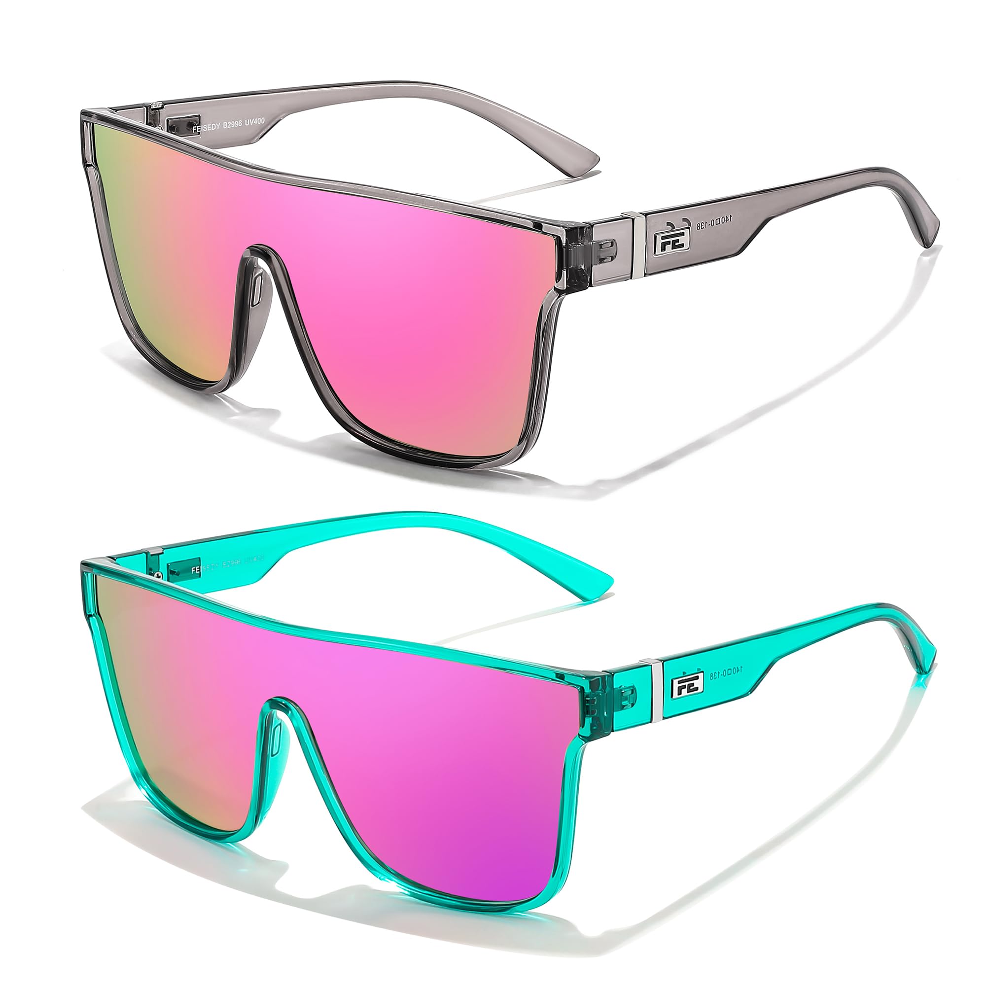 FEISEDY Sunglasses for Women Men Fashion Mirrored Single Lens Driving Beach Sunnies UV400 Shades B2996