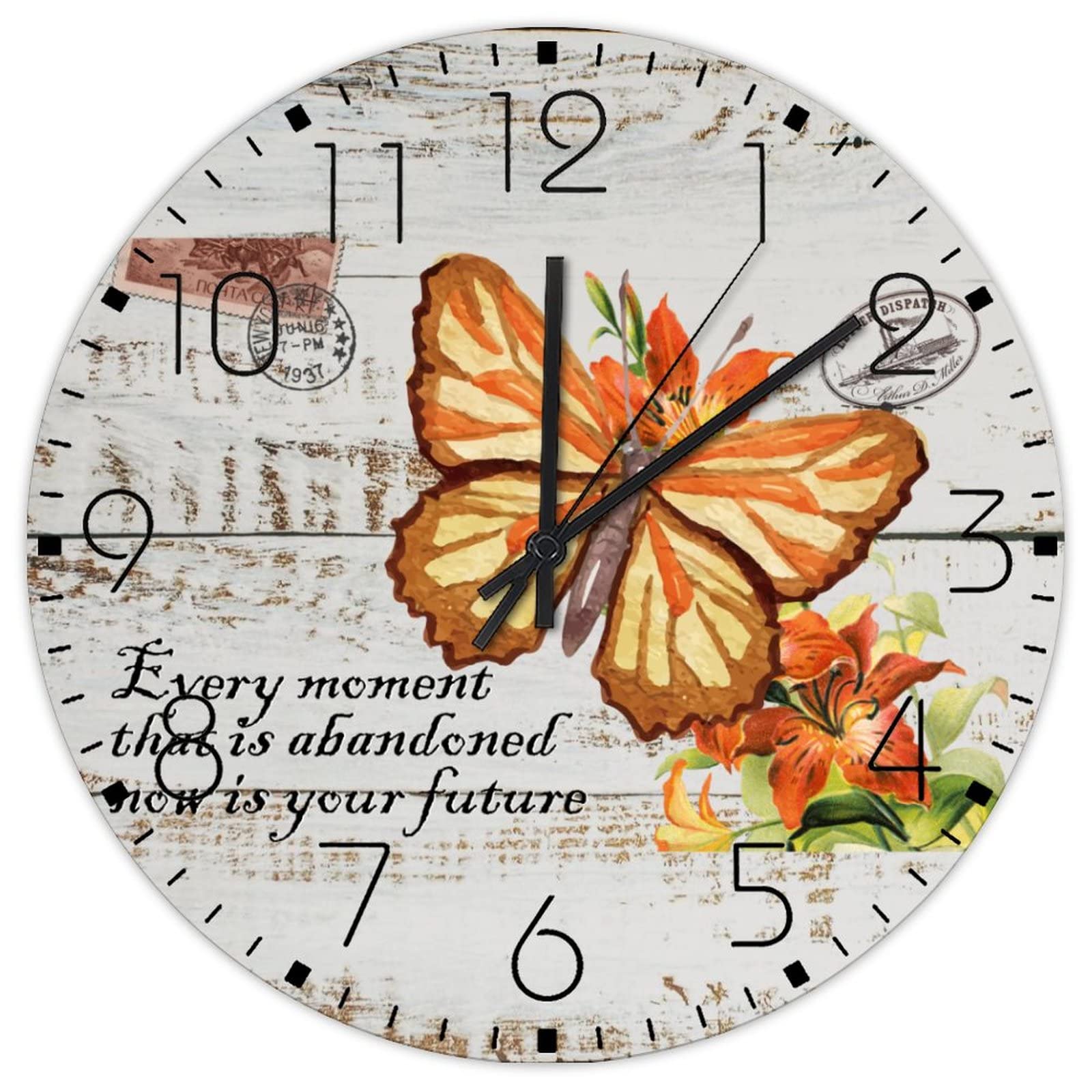 Horloge murale silencieuse 30,5 cm papillon floral pour atelier