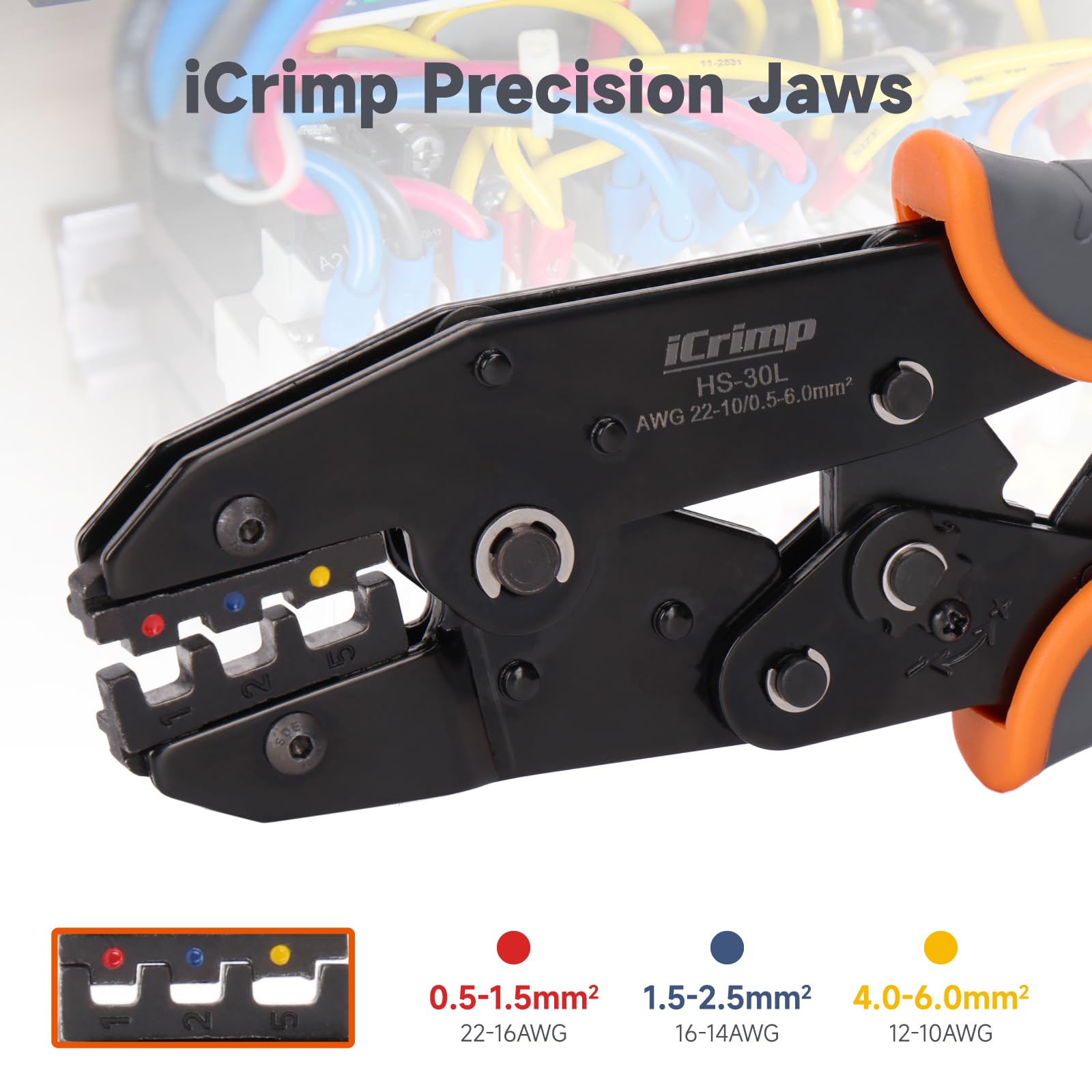 iCrimp IWS-30L Ratchet Heat Shrink Crimping Tool for Insulated Ferrules Wire Terminal Crimper with Ergonomic Handle - Image 2