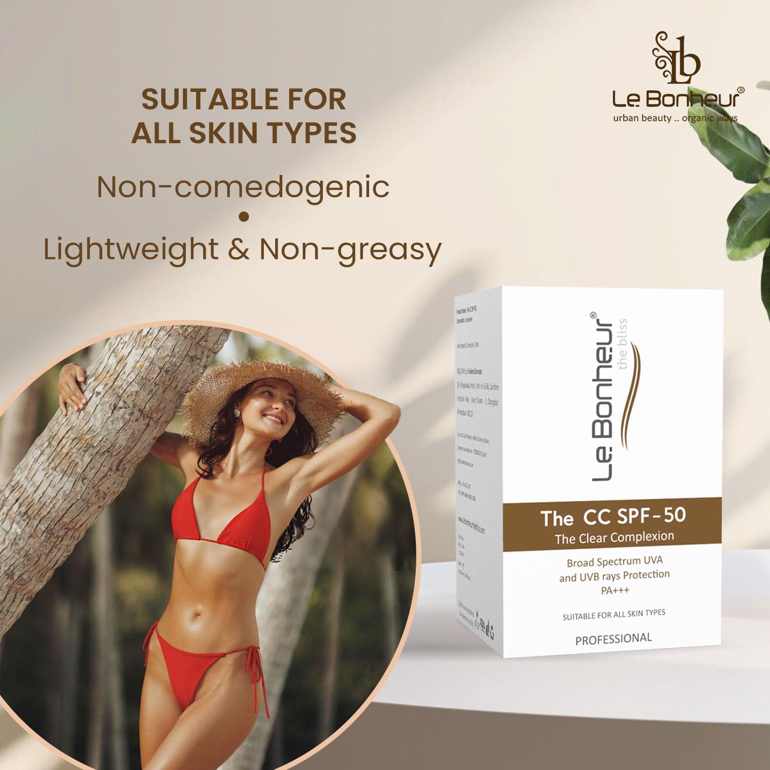 Le Bonheur CC Cream SPF 50 PA+++ Daily Tone-Enhancing Face Base, Sheer Coverage Complexion Corrector and Sun Shield Fluid for Natural Looking Glow, Unisex, 50ml 3