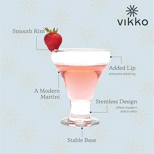 Miniatura 2 de Vikko Juego de 4 vasos de cóctel transparentes de 6 onzas sin tallo, elegantes vasos para Martini, vodka, cóctel