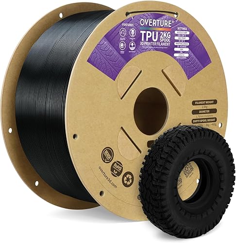 Vista 42 de OVERTURE - Filamento de TPU de 1/16 pulgadas, rollo flexible de poliuretano termoplástico, impresora 3D suave, 95A, carrete de 2.2 libras, precisión