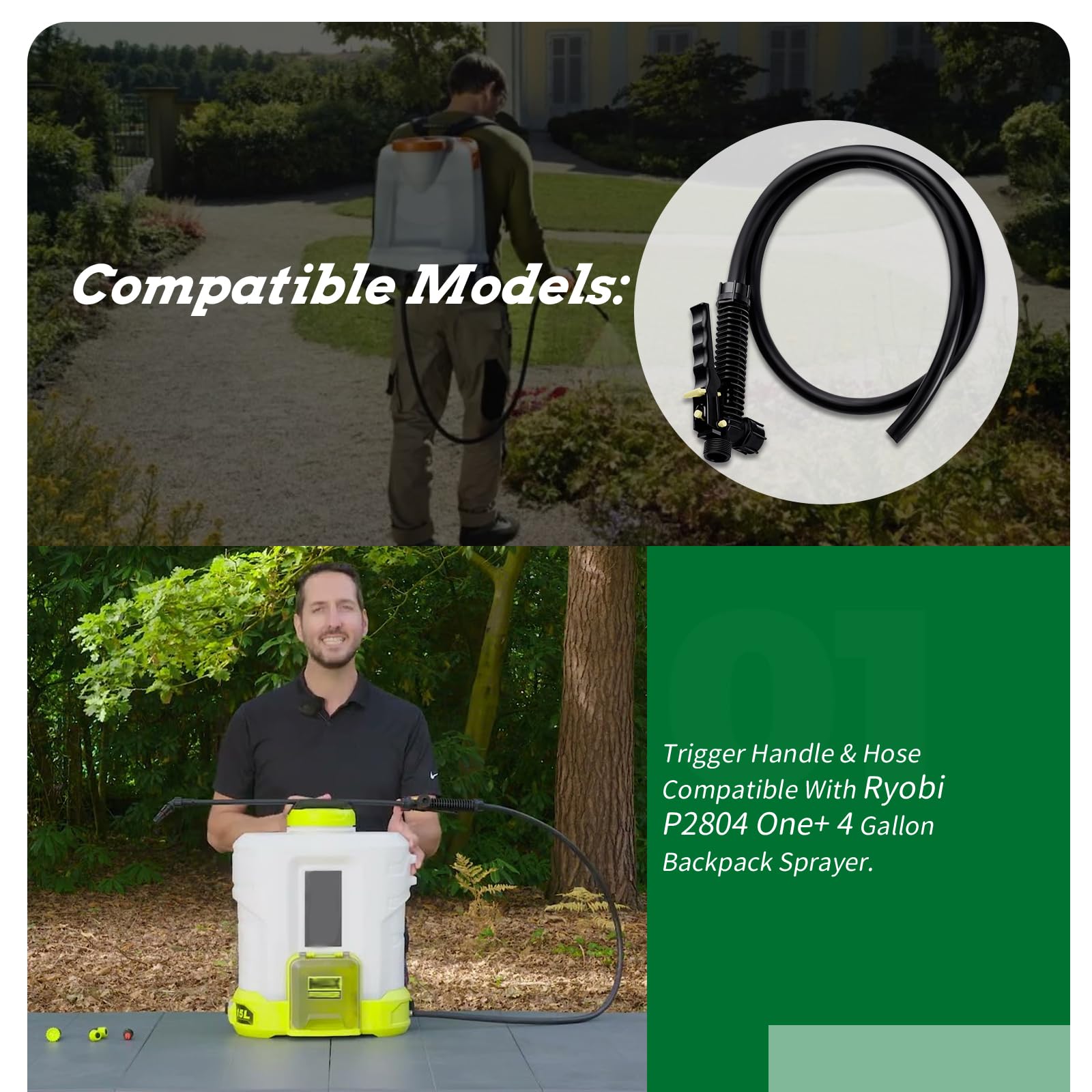 XTPTFABS 564605002 Mango de gatillo y manguera compatible con Ryobi P2804 One+ pulverizador de mochila de 4 galones (mango de gatillo y manguera)