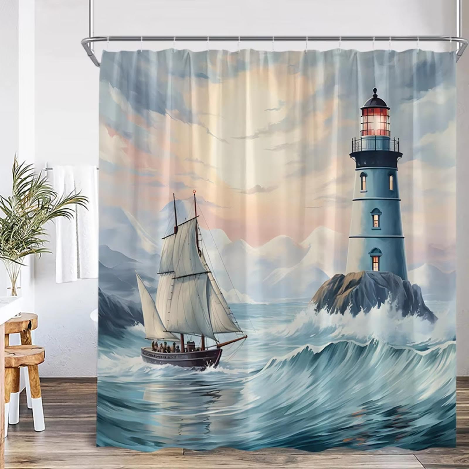 Rideau de douche marin 120x220 cm idéal pour évader votre salle de bain style bord de mer