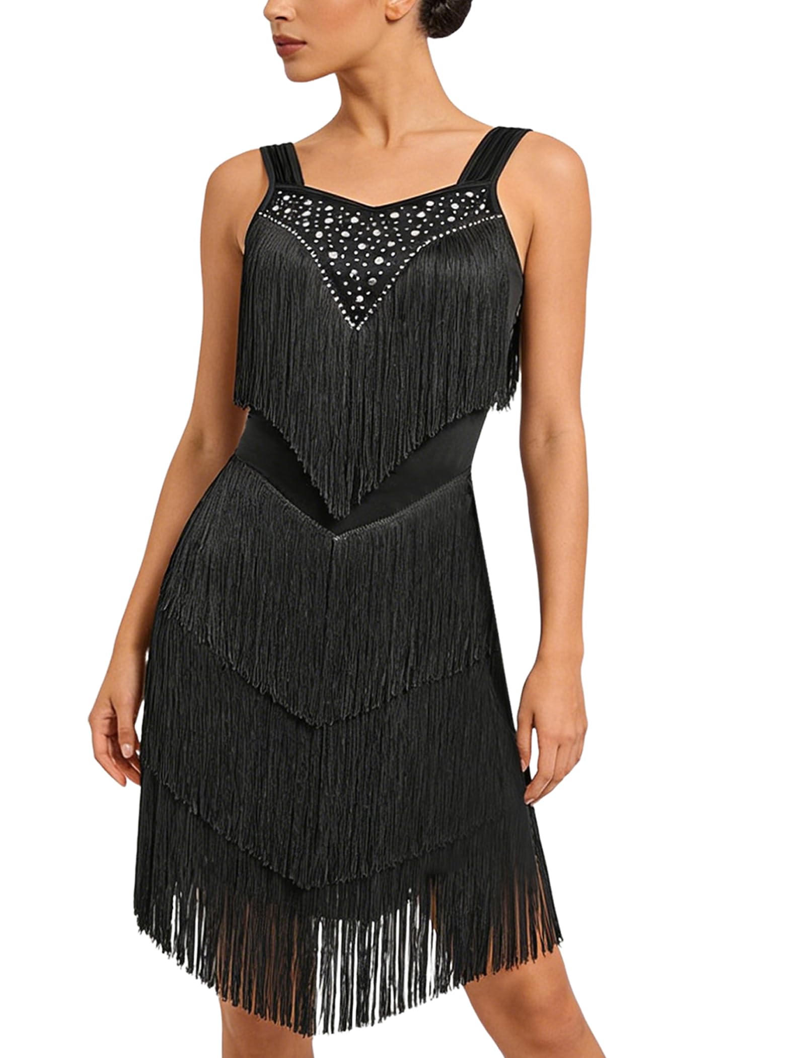 Latin Tanzkleid Damen Tanzkleid mit Fransen Salsa Kleid Damen Ballroom Kleid Damen - Sexy Glitzer Lateinkleid Kurz für Rumba Cha Cha Wettbewerb Training Party