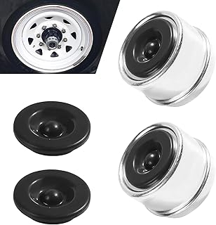 2 PCS Trailer Axle Dust Cover Cup, 1.98" Rust-proof Grease Cover with Extra 2 Rubber Seal Plugs, Wheel Center and Bearing Shield, Universal for Most 2000 to 3500 Pound Axles (Silver)
