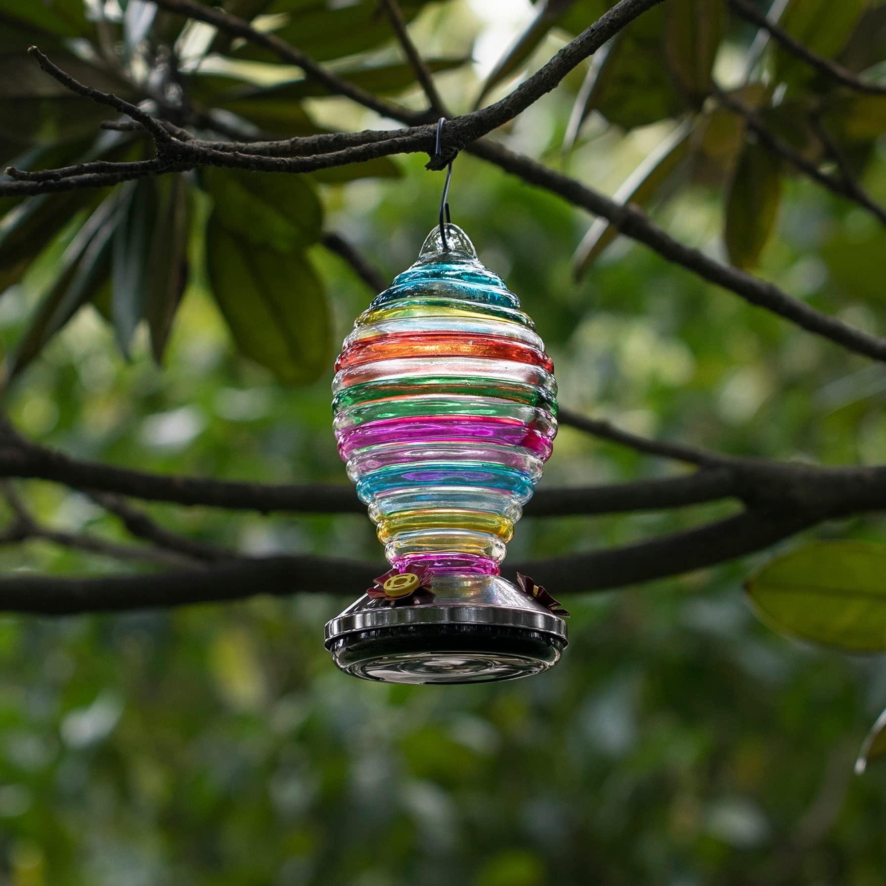 Mangiatoia per colibrì in vetro da 740 ml, per uccelli selvatici, decorazione da giardino, regalo unico per osservatori di uccelli selvatici e bambini, facile da installare, ricarica pulita, include