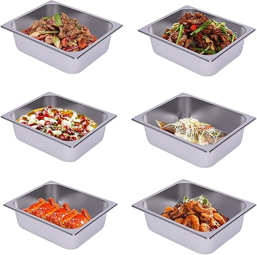 -6 piezas de bandeja de vapor de hotel tamaño medio 4 pulgadas de profundidad, bandeja de vapor y bandeja de acero inoxidable para hoteles