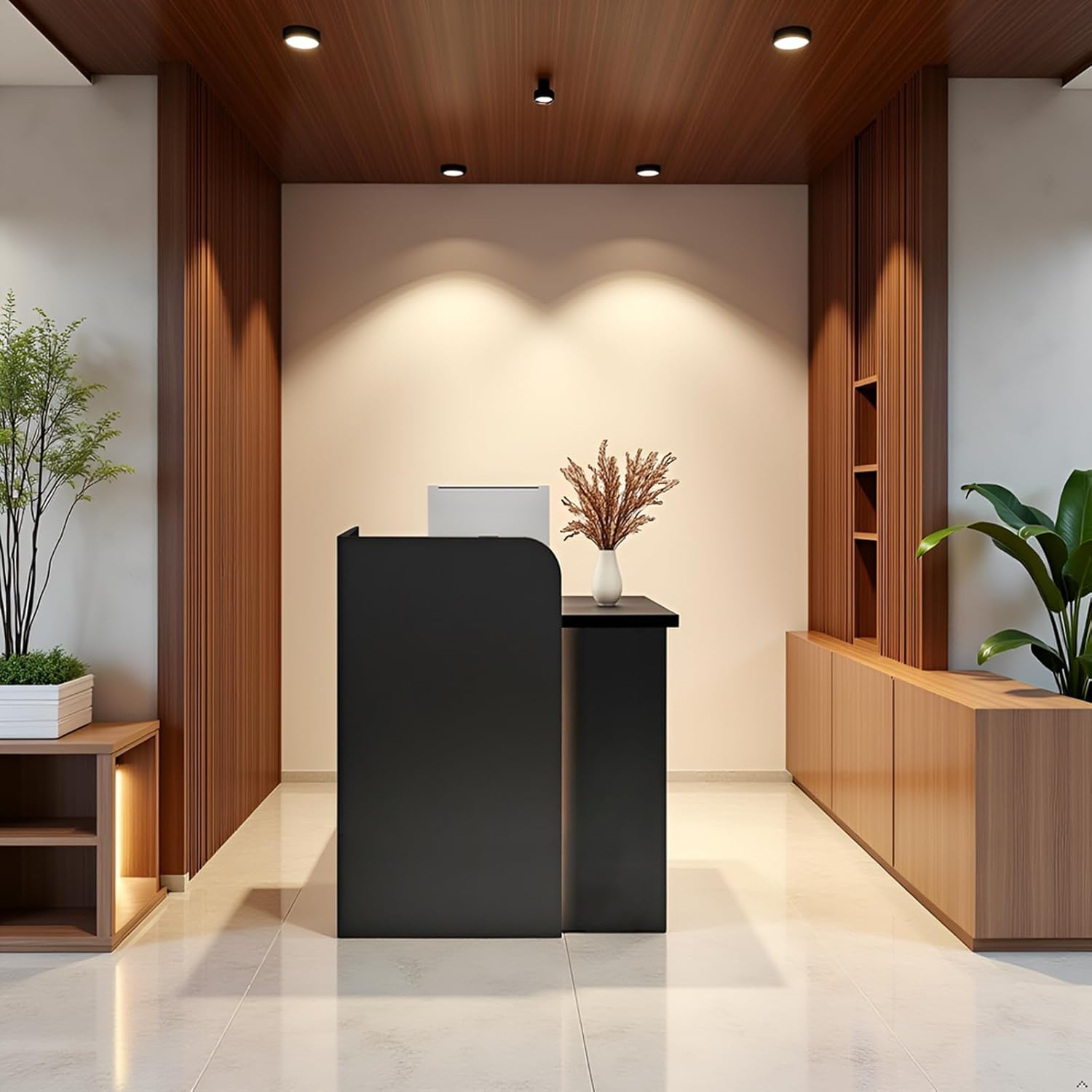 Wood Reception Desk, Modern Front Desk Reception Counter, with Light Secretary, for Restaurant Bar Counter, Company, Barbe E 47.24 * 37.4 * 17.71in