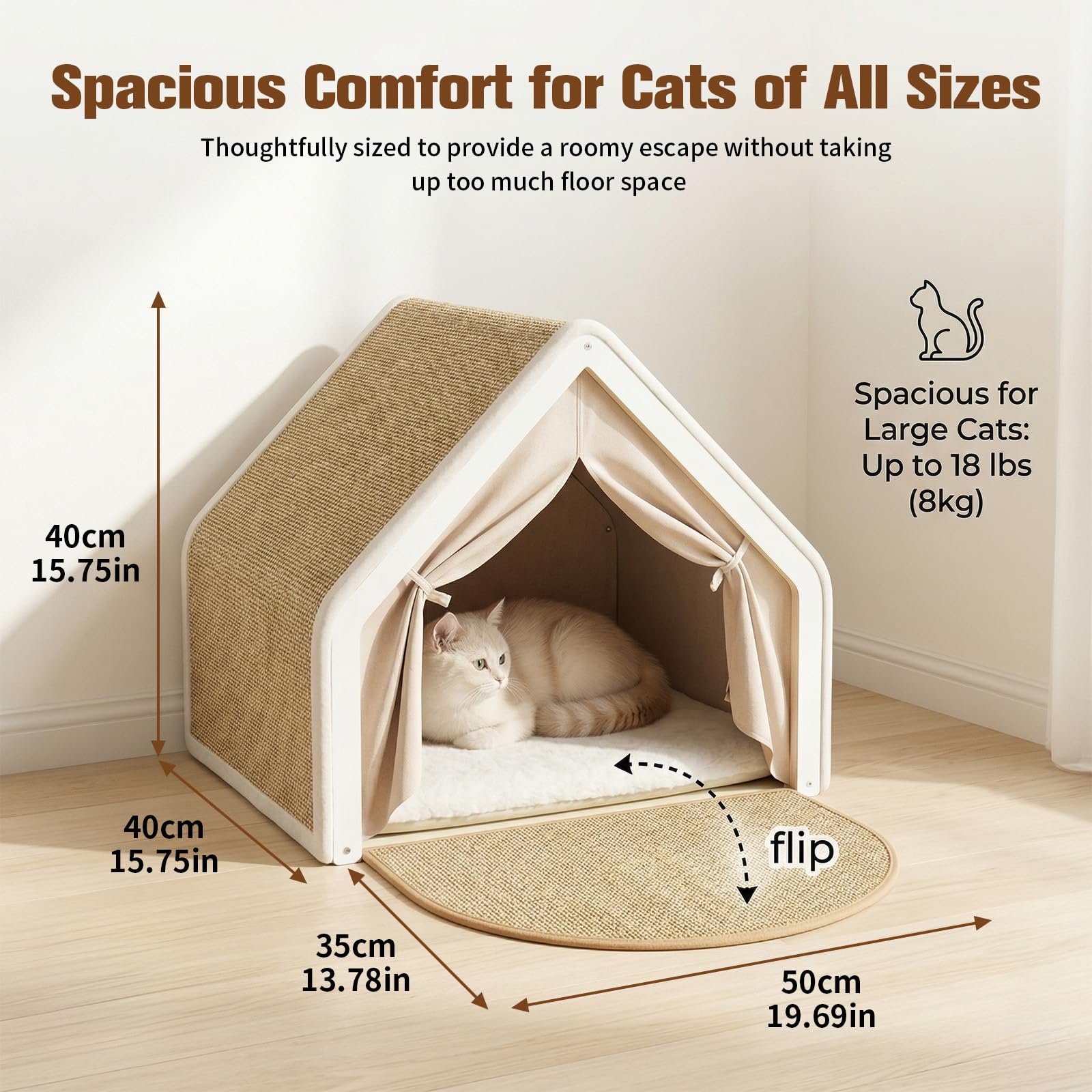 Katzenhaus, Katzenzelt, 2-in-1 Katzenzelt Drinnen und Kratzbrett Katze, Vereint Kratzmöglichkeit und Ruhezone, Bietet Platz für Zwei Katzen, (50×40×40cm)