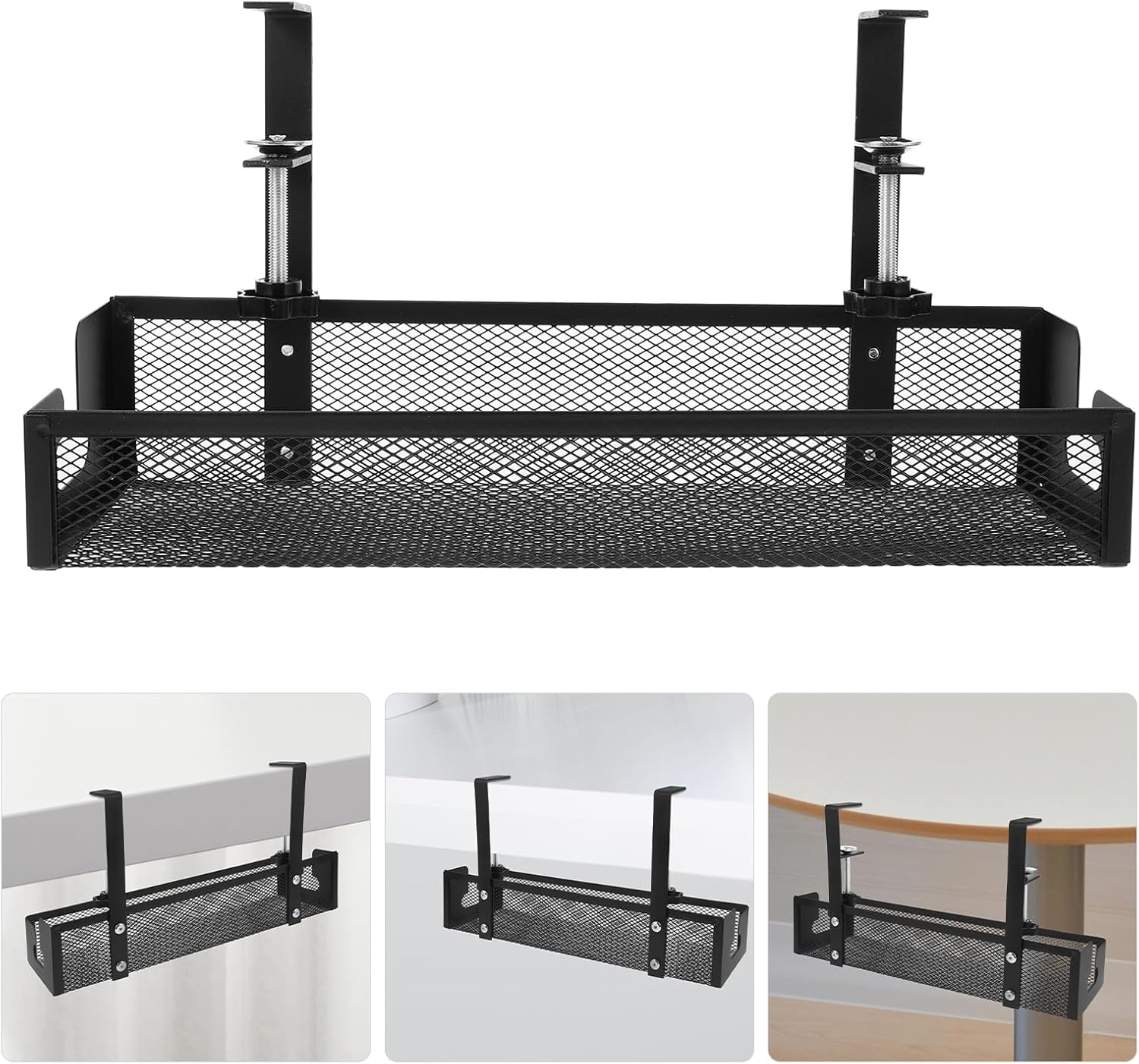 Desk Cable Management Tray 40cm Large Black Wire Desk Organizer Grid Design Cord Management Holder for Office and Home Computer Cable Organization