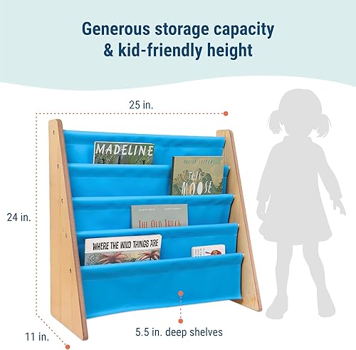 Miniatura 51 de Wildkin Estantería de madera para niños, diseño de lona premium con 4 estantes de tela, organizador para el hogar o el aula, natural con aguamarina