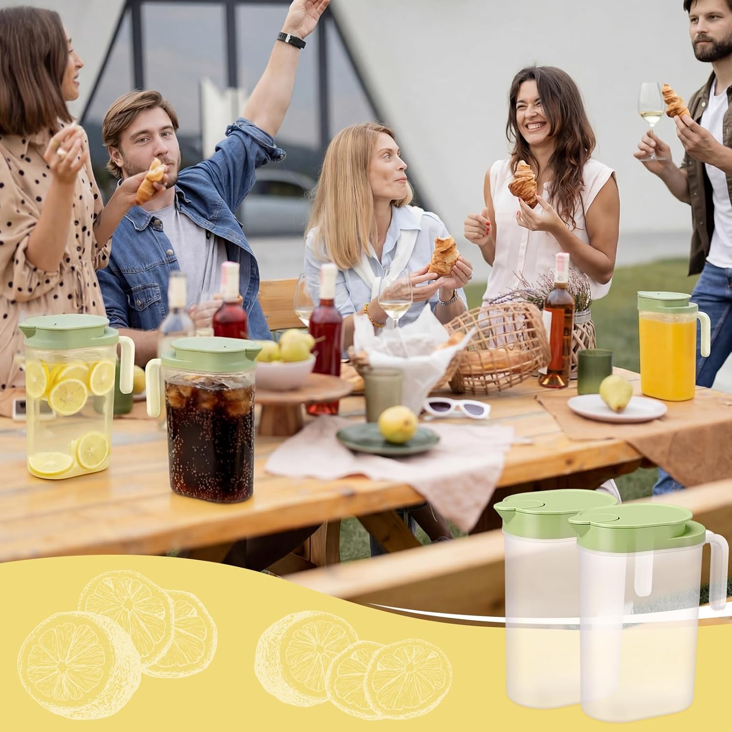 2 Pack Slim Water Pitcher with Lid & Pivot Top Spout, 2.1 Liter Clear Water Pitcher for Fridge Door, Plastic Jug With Handle and Lid for Juice, Iced Tea, Coffee - Image 6