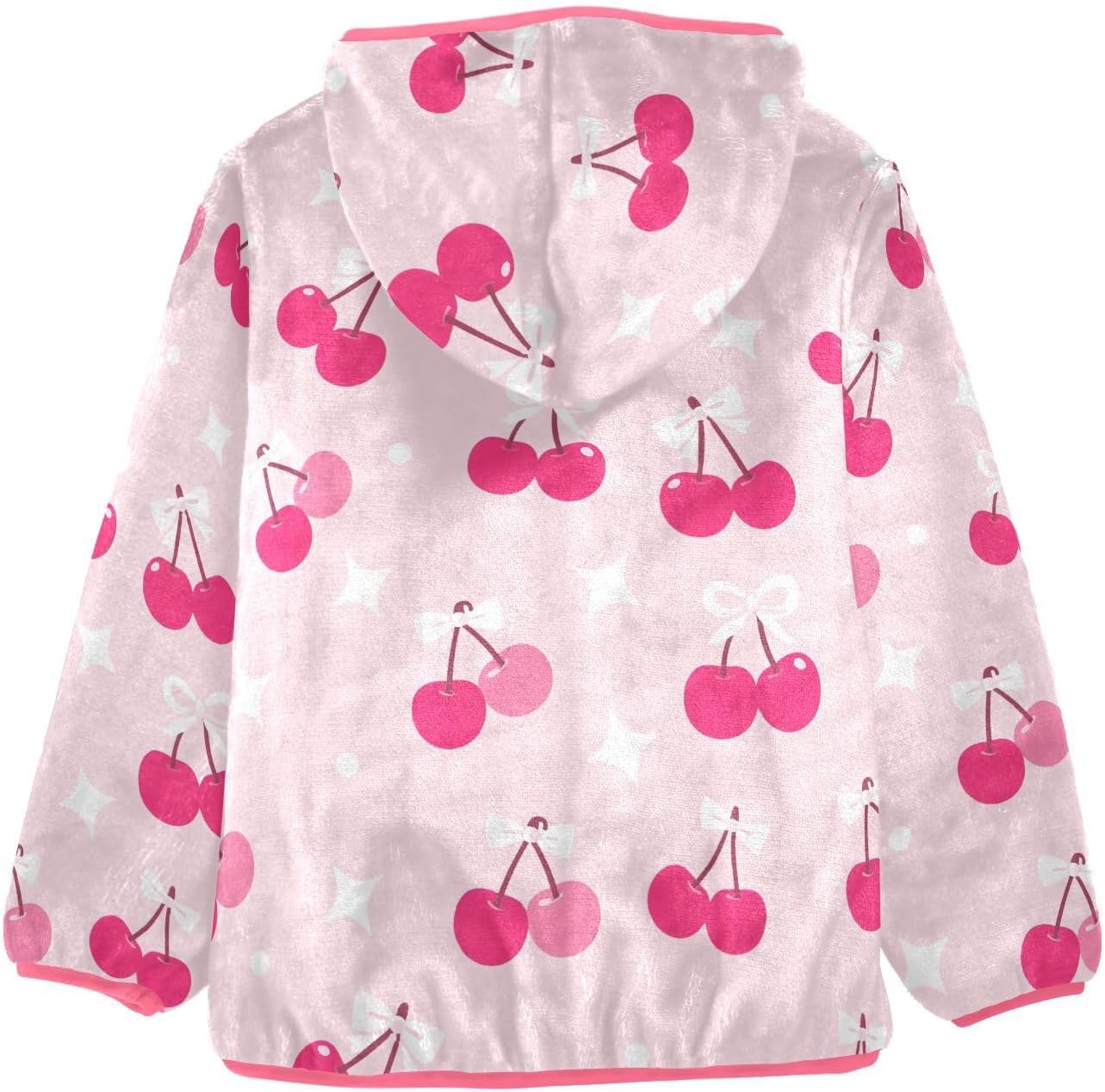 Girls Hoodie Outfit Pink Cherry White Bow Pink Pattern Zipper Sweatshirt Coat Fleece Jacket for Kids 3-10T