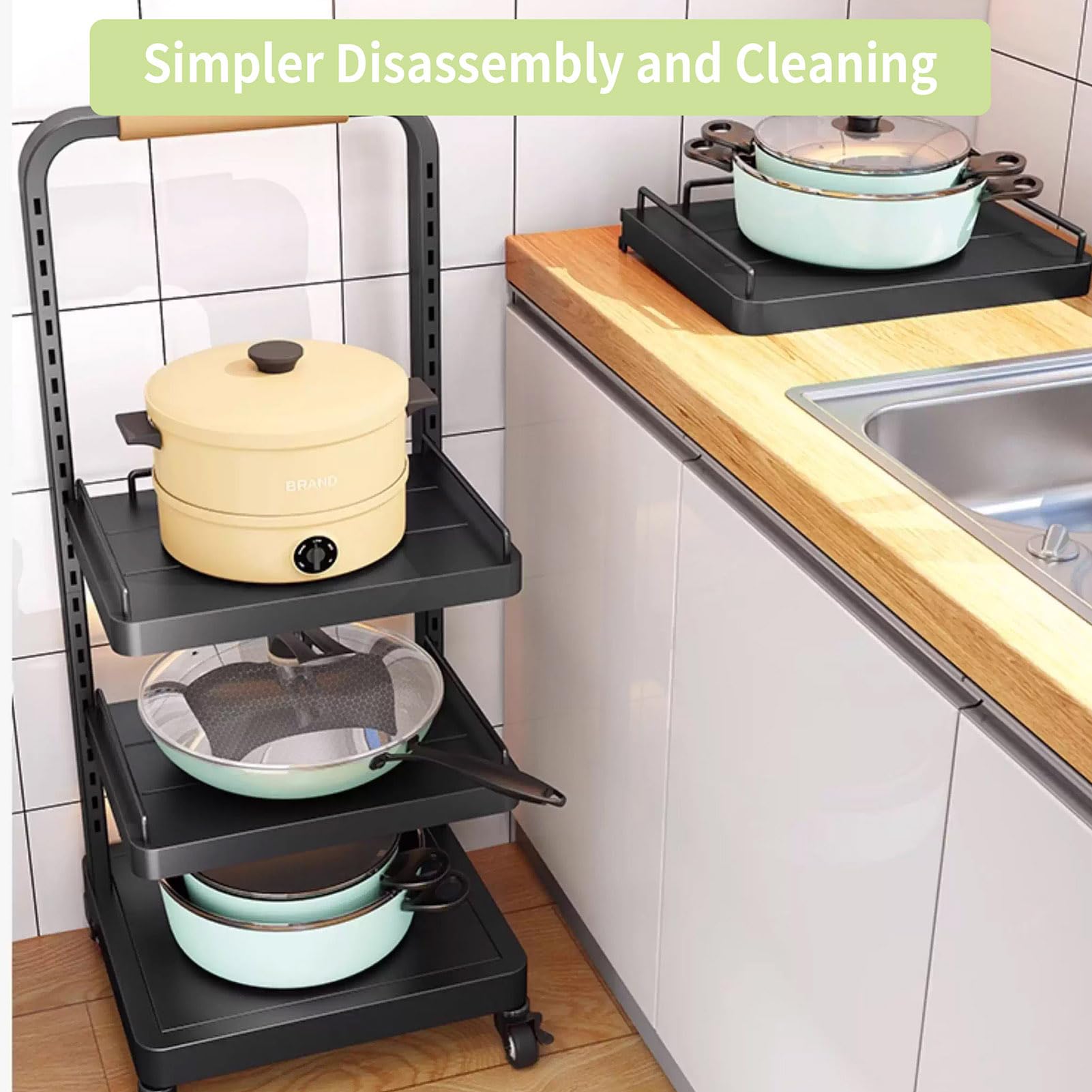 Carrito de almacenamiento de cocina, organizador rodante con cestas extraíbles, estante que ahorra espacio para utensilios de cocina y electrodomésticos