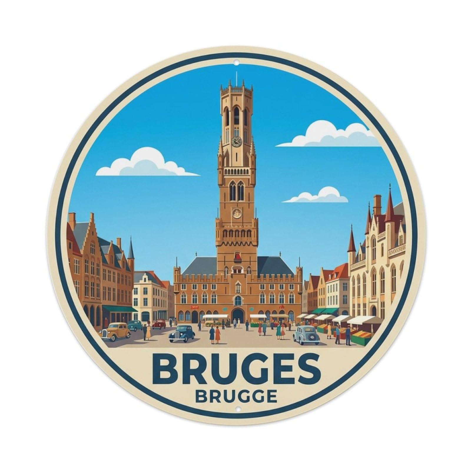Metal Tin Sign Retro Travel Belgium Bruges
