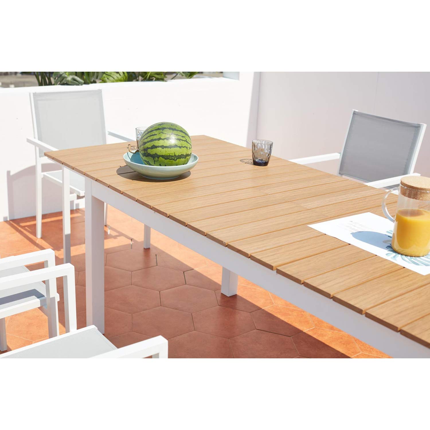 Concept Usine Salotto Da Giardino 8 Posti Madeira - Tavolo Estensibile In Alluminio E Legno - 5