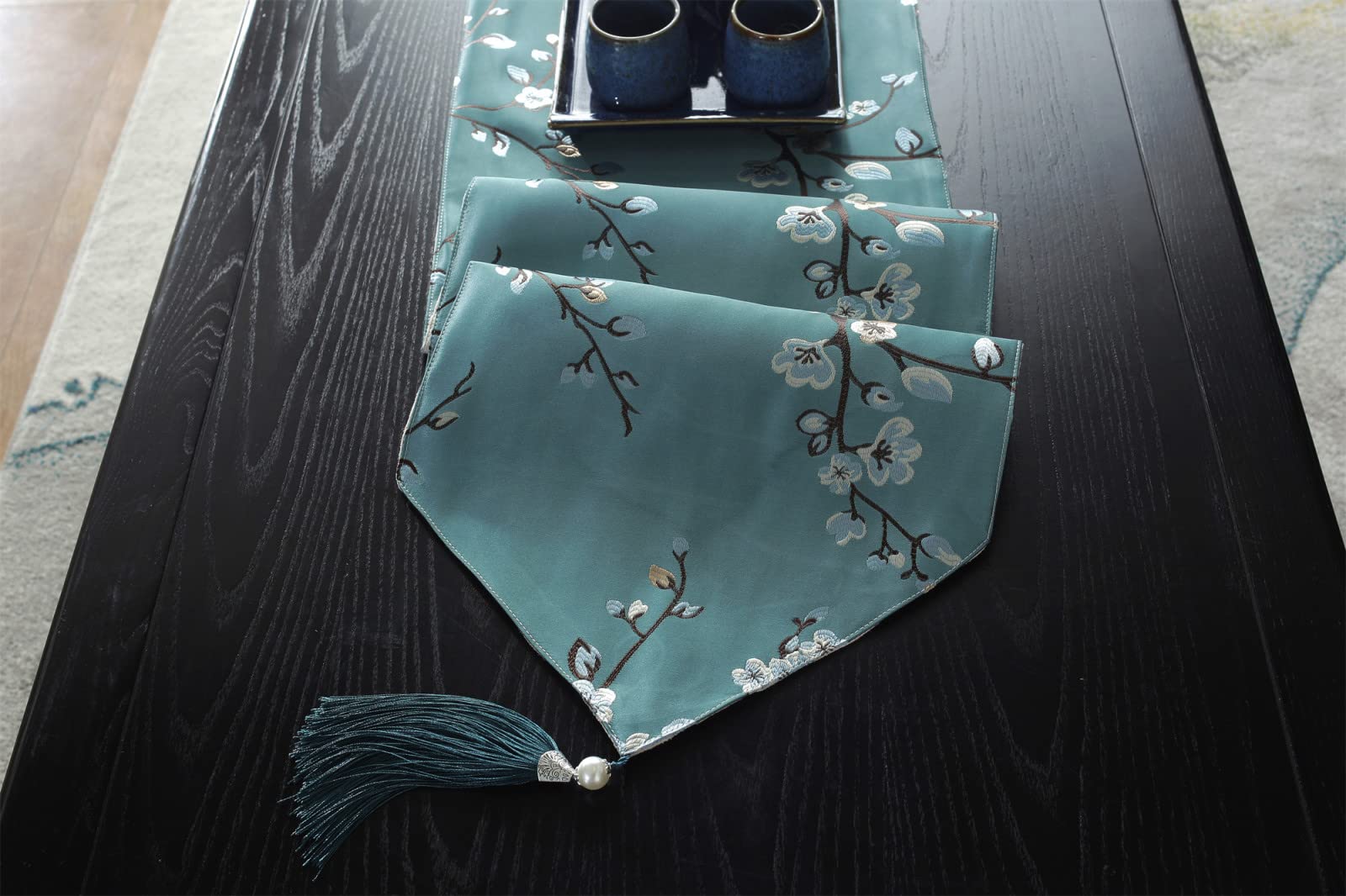 Camino De Mesa Flor Azul Claro 35 X 180cm Mantel Decorativo De 2 Caras, Lino De AlgodóN Fiesta De Boda Mantel CláSico para Comedor Fiesta Vacaciones