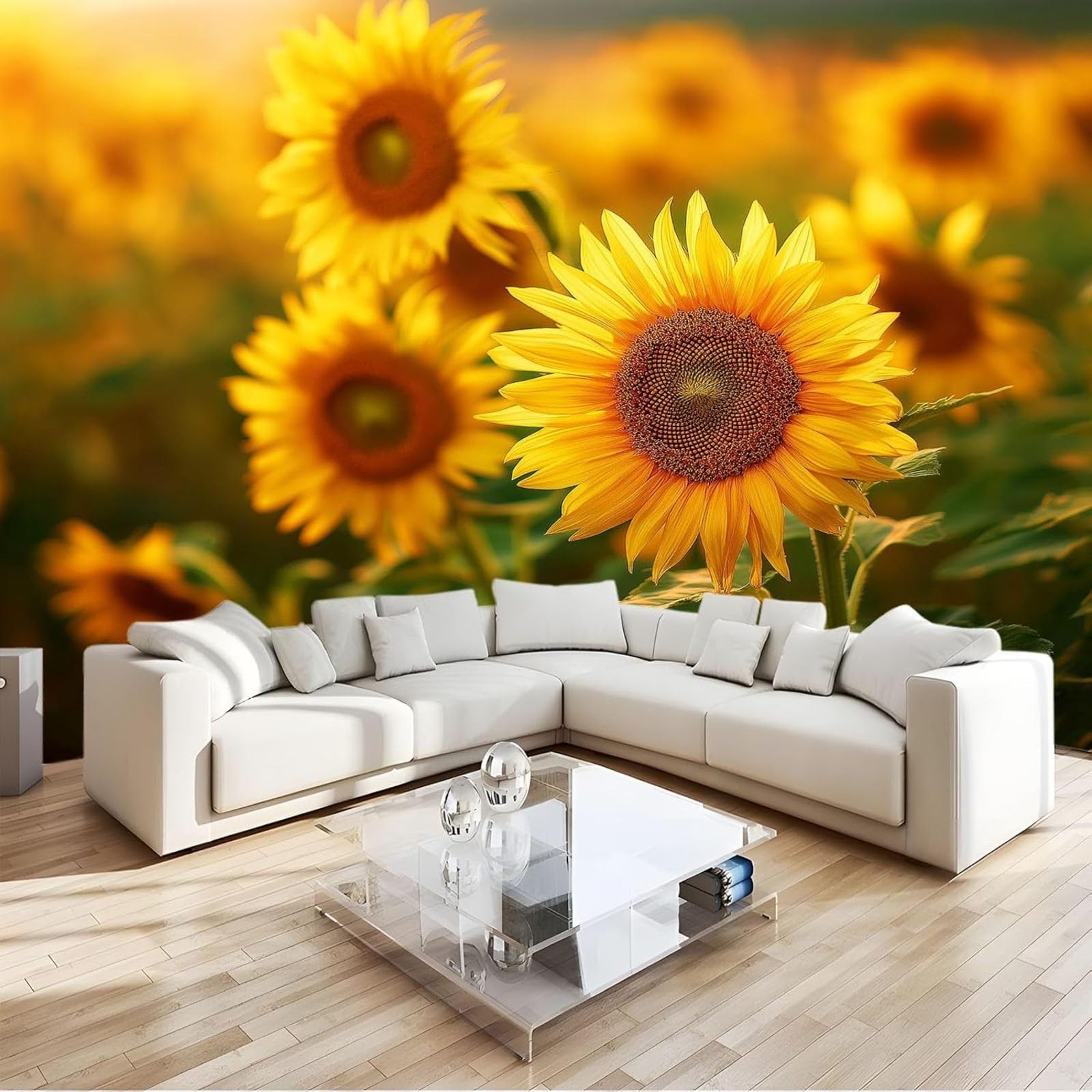 hgjdjhnf Non-Woven Photo Wallpaper, Sunflower Plant Design, wall Mural, wall Decor, Living Room, Bedroom, Apartment, wall Art, Yellow, 350cm x 256cm