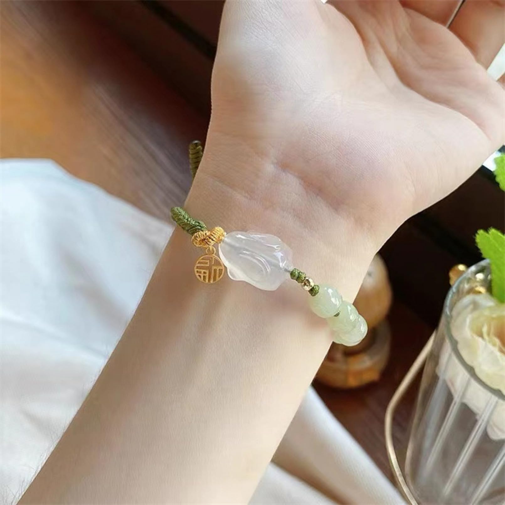 YEKIM Braccialetto di perline Jade Pith Hotan Jade Fragola Quarzo Perline Bracciale Donna Bracciale