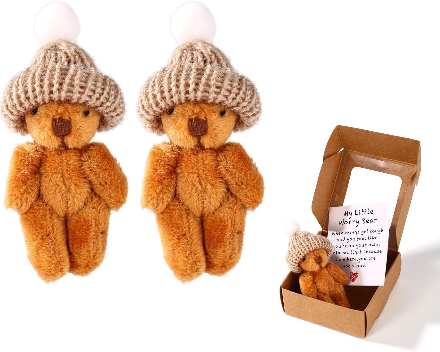 2 Sets Mini Plush Bear, Cute Handmade Little Small Bear in A Box with Encouraging Card Perfect Desk Decor Inspirational Support Animal Toy Doll for Family Friends, Thoughtful Gifts (Creamy Yellow)