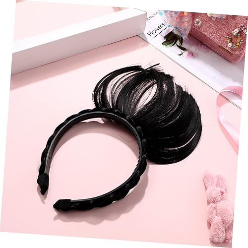 Miniatura 9 de Peluca de cabello ondulado negro con flequillo, para mujer, con flecos, cómodo, ajuste universal