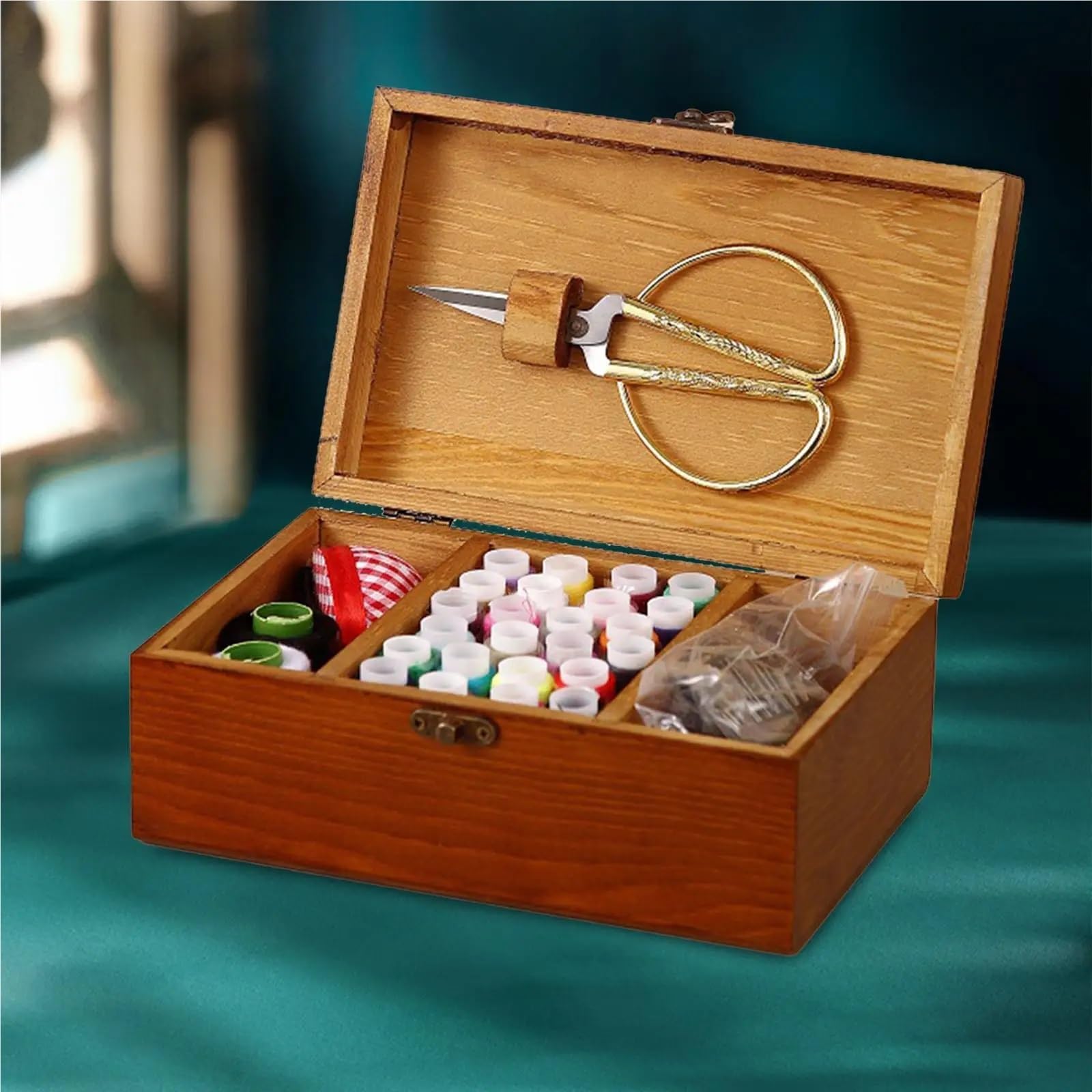 Scatola da cucito in legno, scatola, cestino, vuota, modello vintage, portatile, for cucire