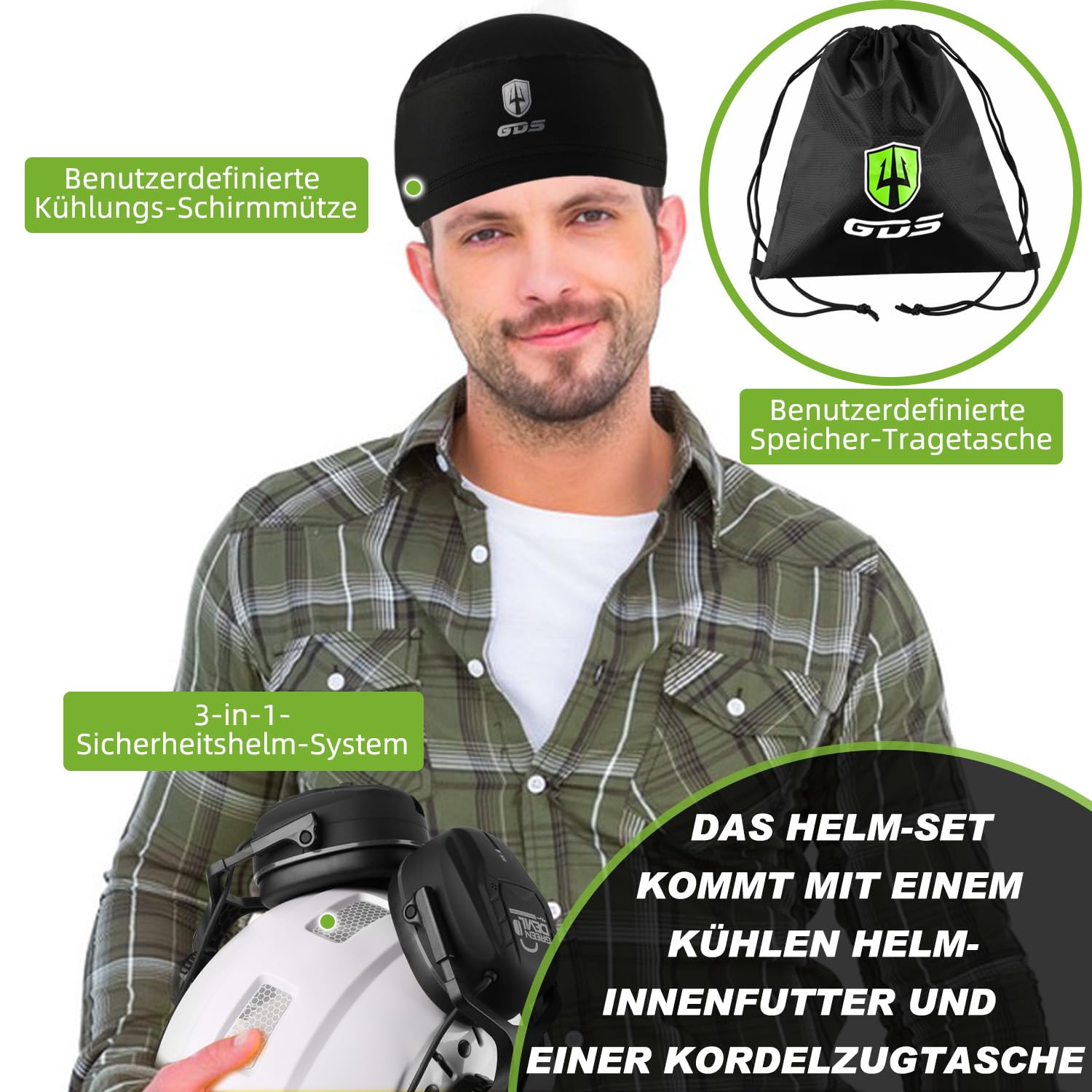 GREEN DEVIL Mervex Vent kask ochronny z aktywną ochroną słuchu i przezroczystym wizjerem, kask roboczy ABS, EN 397, kask przemysłowy zgodny z normą EN352 SNR 32 dB z Bluetooth