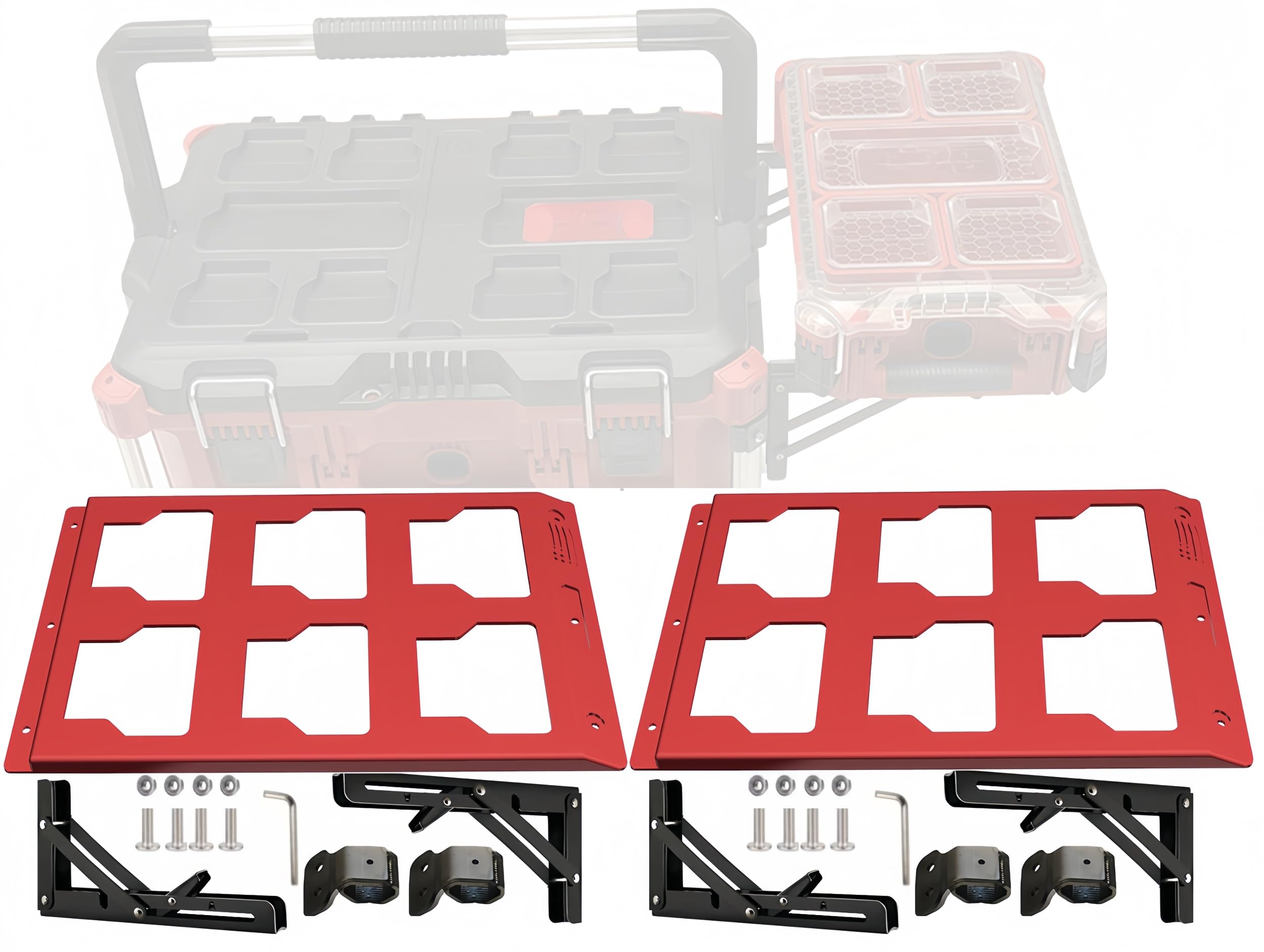 For Milwaukee Packout Compatible Folding Storage Mount, Side Storage Organizer for Packout System (2, red)
