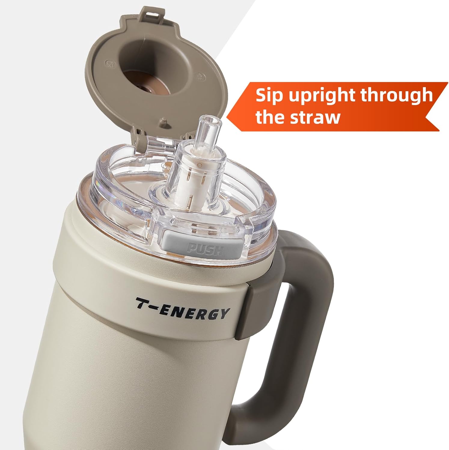 TKK 40 oz Tumblers with Handle and Straw, Ceramic Coating Insulated Bottle 100% Leakproof Travel Mug for Water, Iced Tea or Coffee, Smoothie, Cup Holder Friendly Base, Beige - Image 2