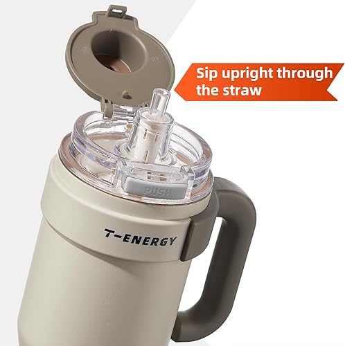 Miniatura 2 de TKK Vasos de 40 onzas con asa y popote, botella aislada con revestimiento de cerámica, taza de viaje 100% a prueba de fugas para agua, té helado o